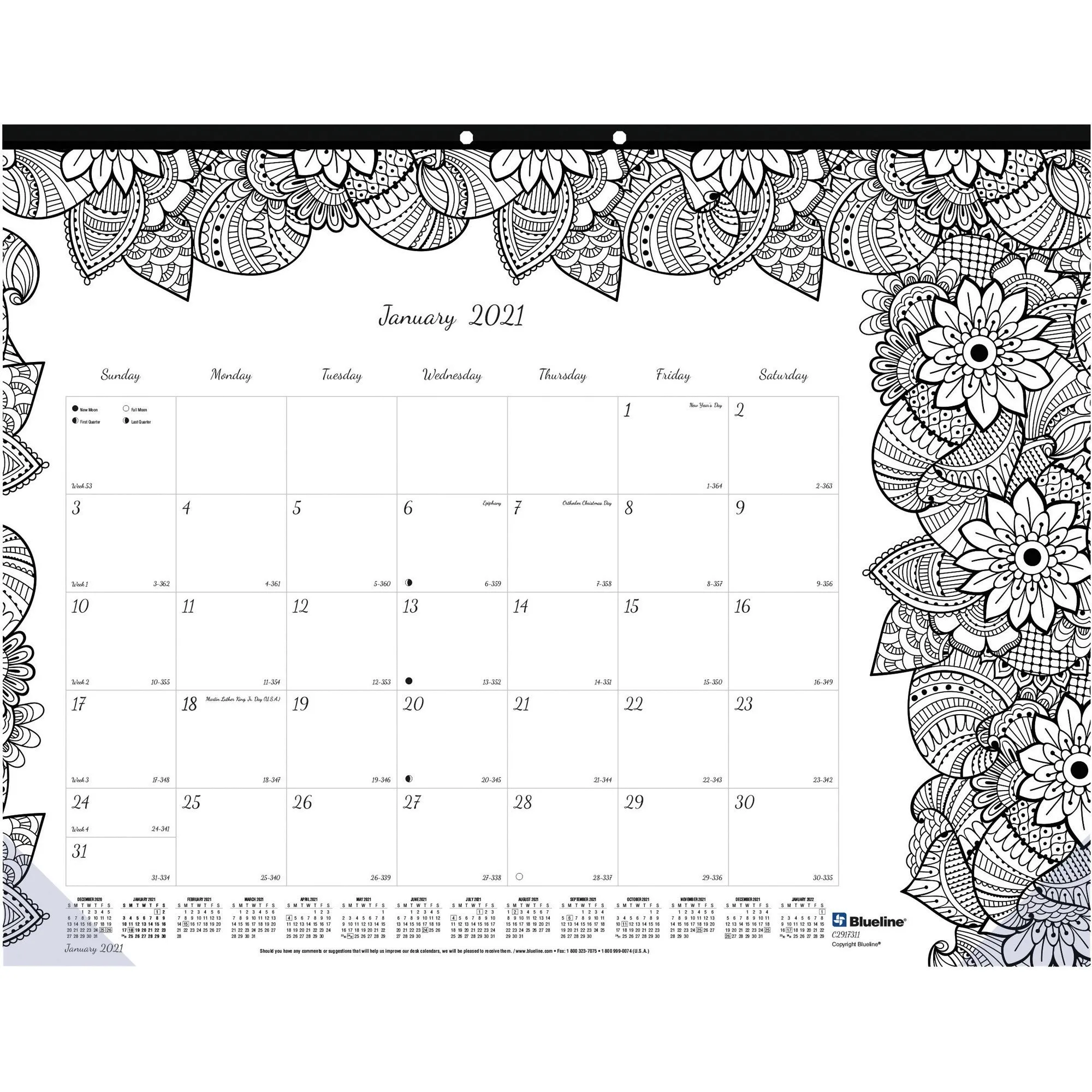 Blueline DoodlePlan Desk Pad - Botanica