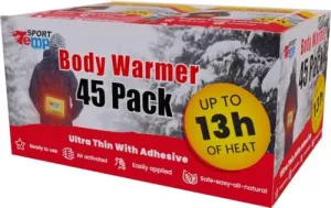 Body Warmers (45 Count) - Up to 13 Hours of Heat, Easily Apply with Adhesive - Ultra Thin, Easy, All Natural - Air Activated, Odorless Hot Body Warmers - Sport Temp