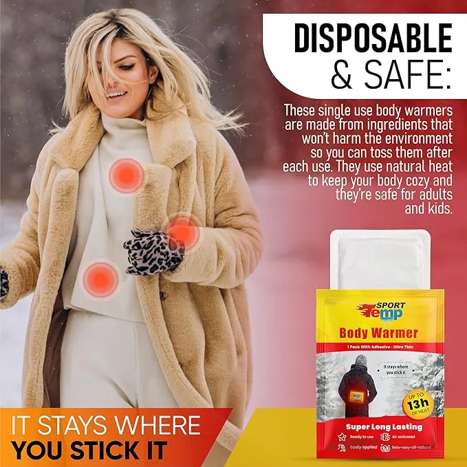 Body Warmers (45 Count) - Up to 13 Hours of Heat, Easily Apply with Adhesive - Ultra Thin, Easy, All Natural - Air Activated, Odorless Hot Body Warmers - Sport Temp