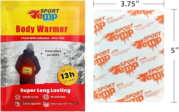 Body Warmers (45 Count) - Up to 13 Hours of Heat, Easily Apply with Adhesive - Ultra Thin, Easy, All Natural - Air Activated, Odorless Hot Body Warmers - Sport Temp