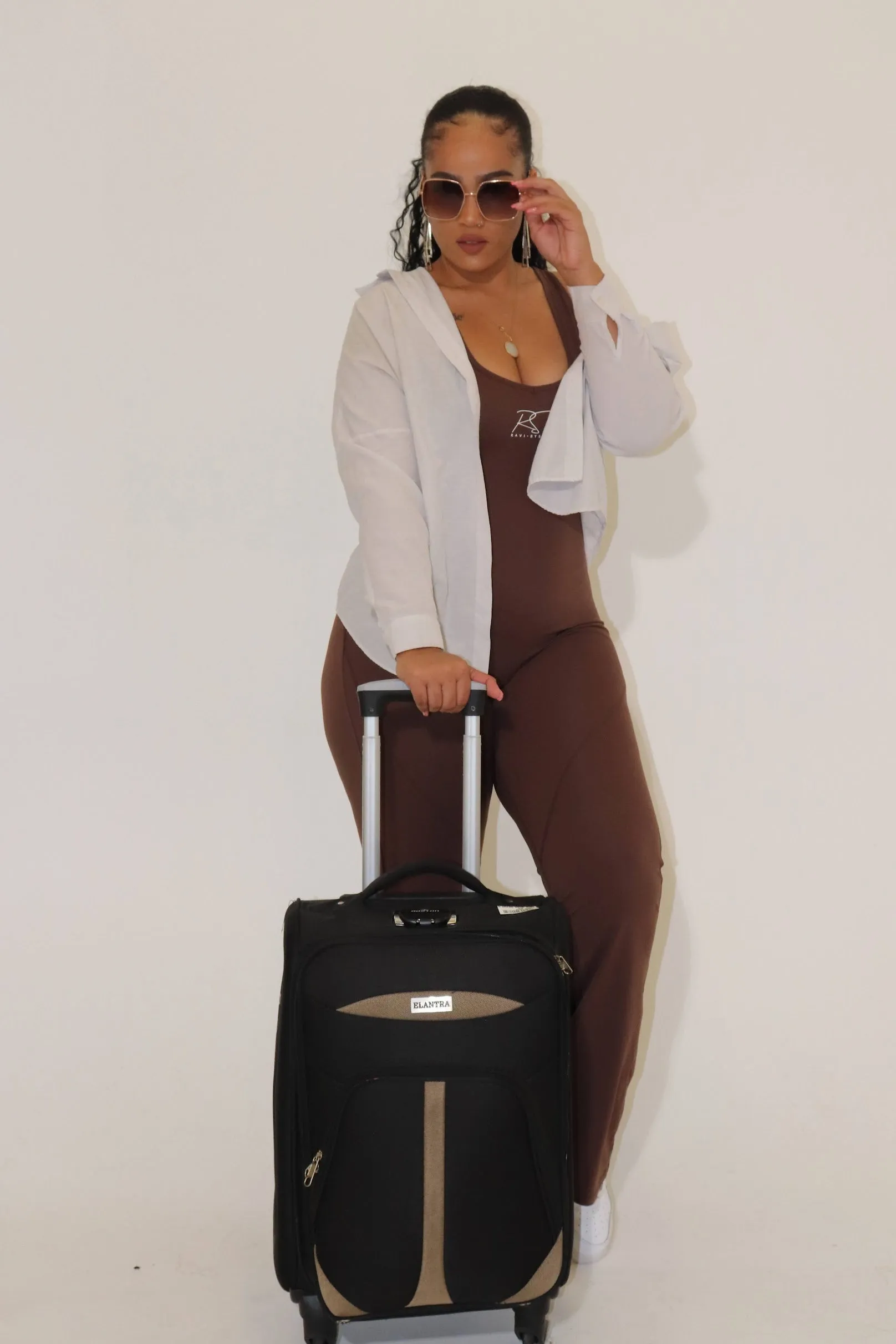 Brown Backless Flare Leg Jumpsuit