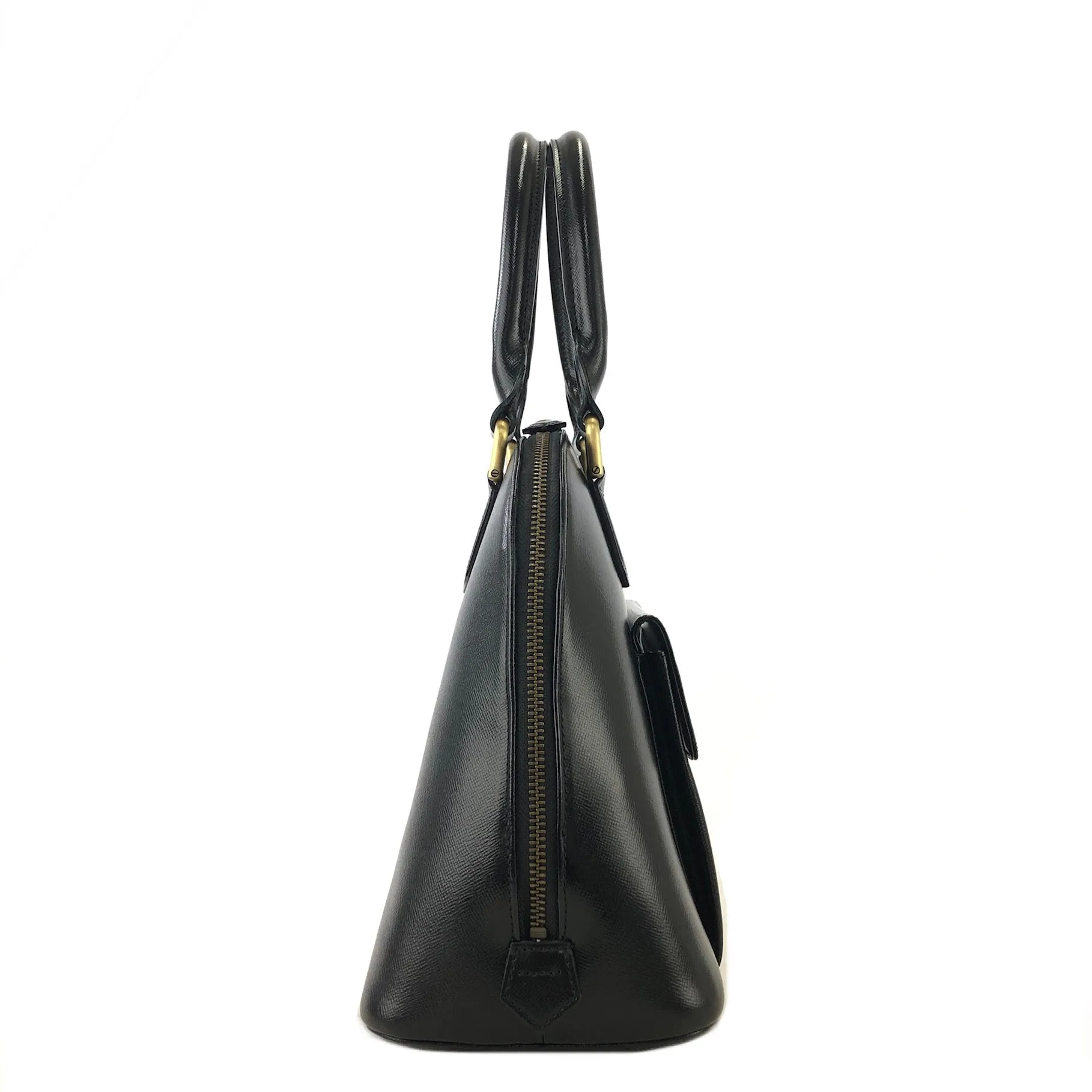 Burberry Classic Check Logo Motif Leather Handbag Black Vintage ut233m