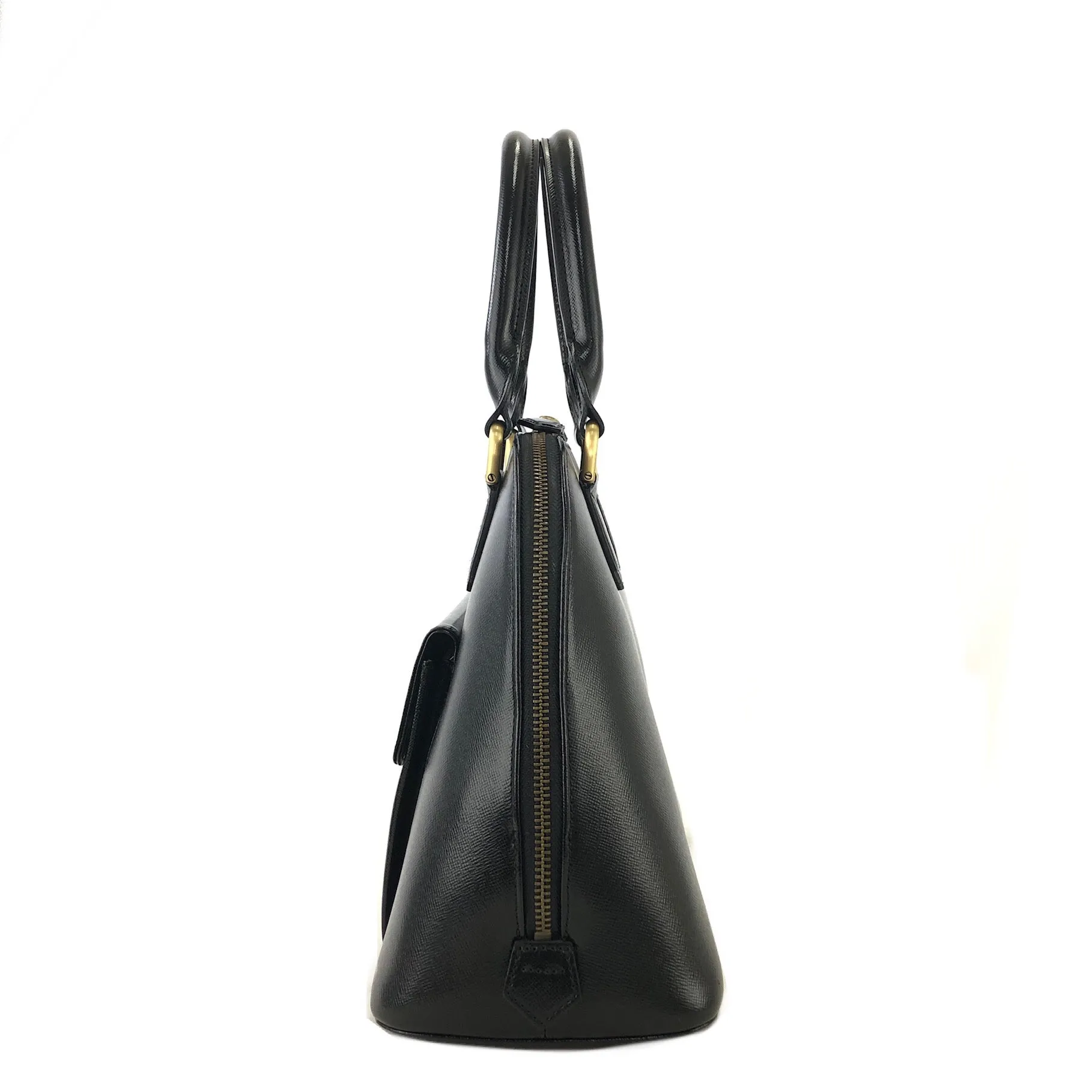 Burberry Classic Check Logo Motif Leather Handbag Black Vintage ut233m