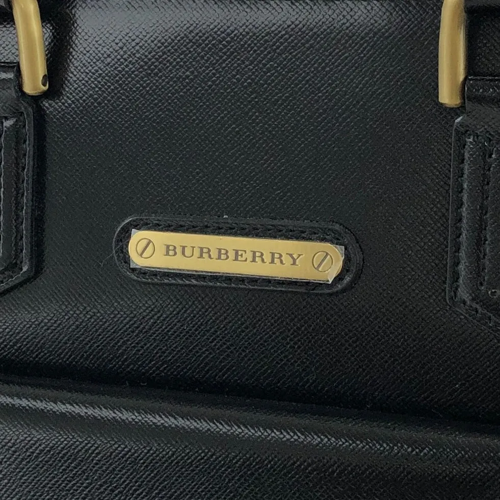 Burberry Classic Check Logo Motif Leather Handbag Black Vintage ut233m