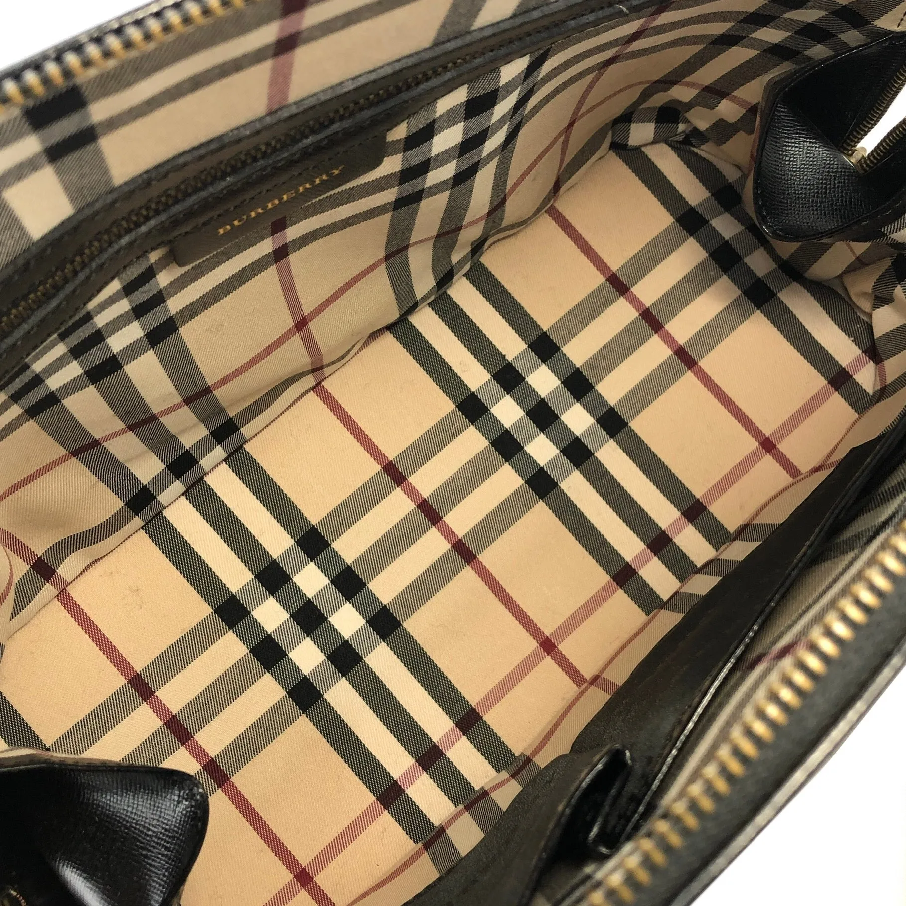 Burberry Classic Check Logo Motif Leather Handbag Black Vintage ut233m