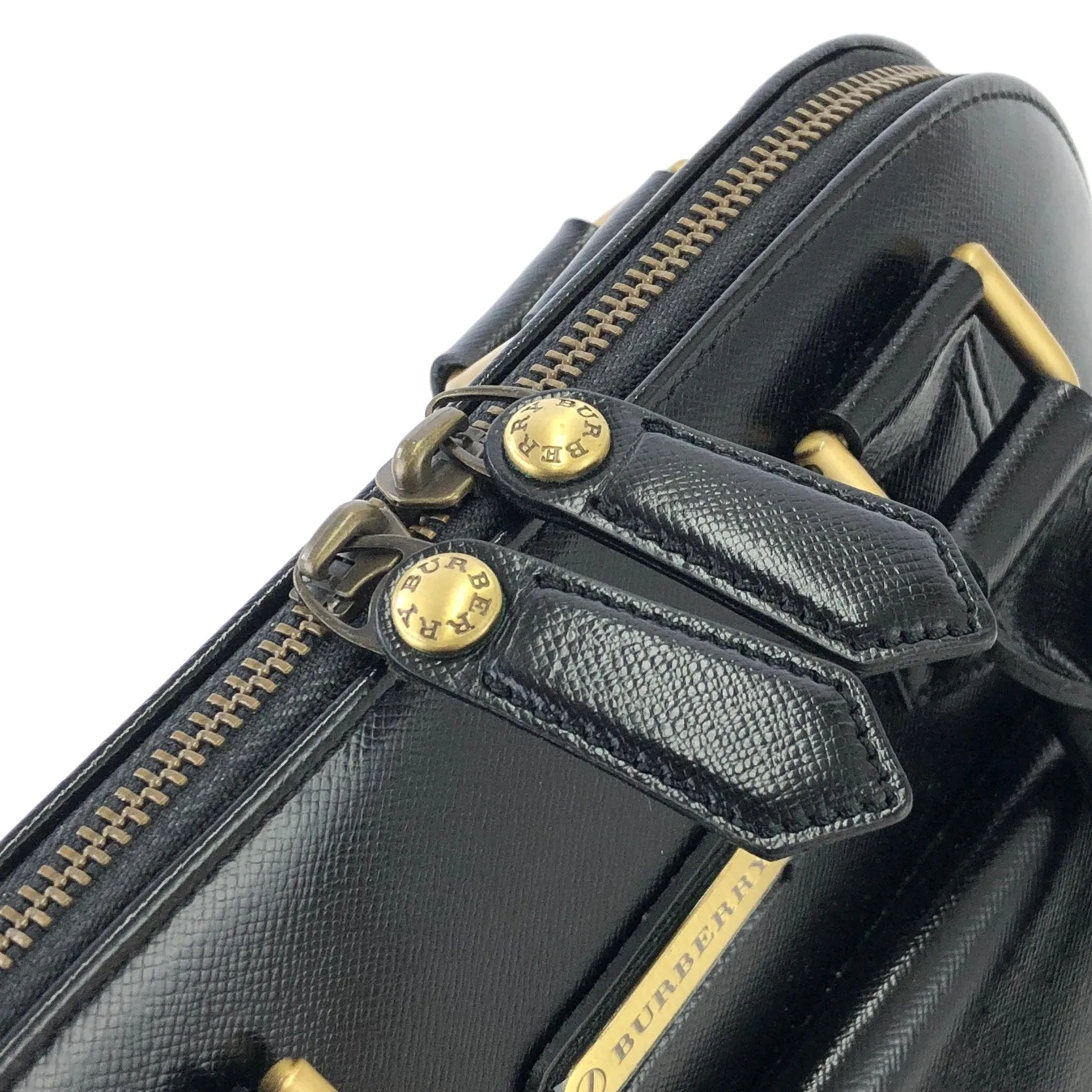 Burberry Classic Check Logo Motif Leather Handbag Black Vintage ut233m