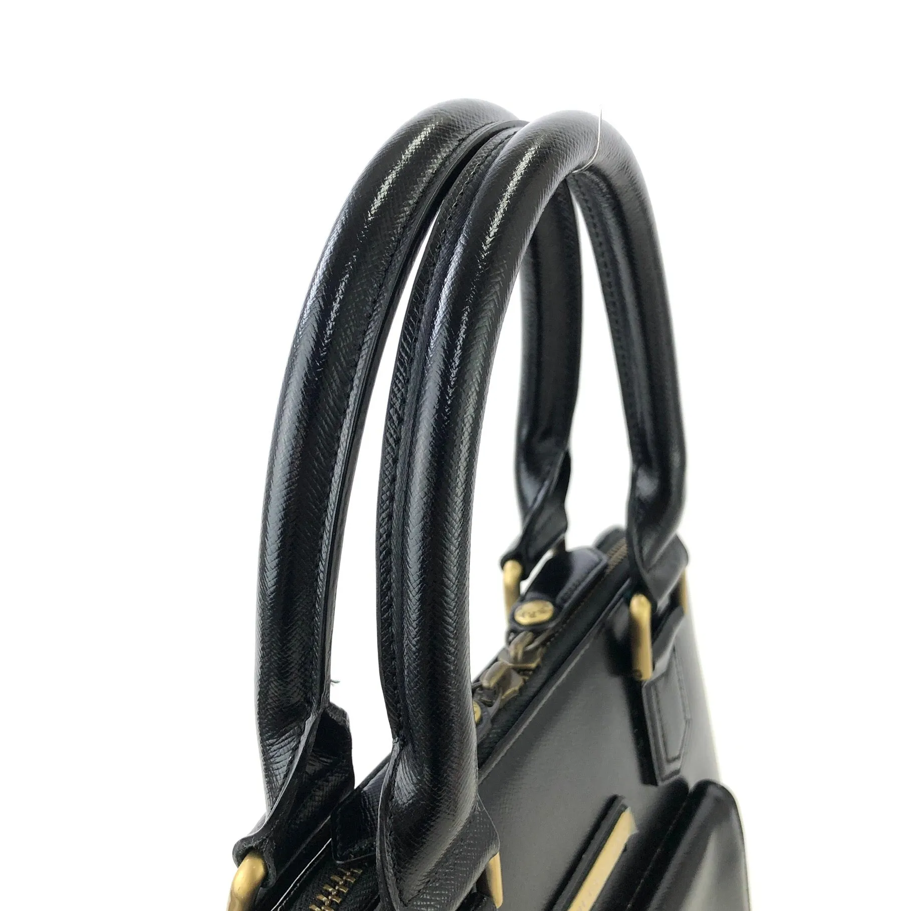 Burberry Classic Check Logo Motif Leather Handbag Black Vintage ut233m