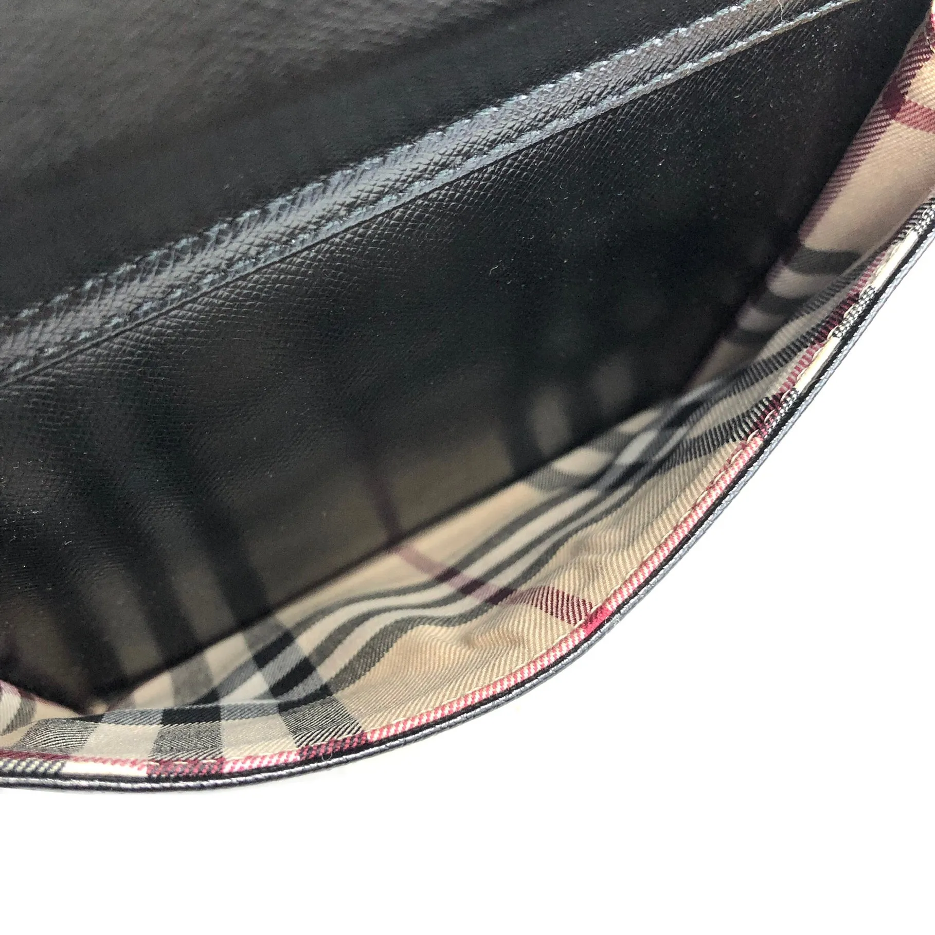 Burberry Classic Check Logo Motif Leather Handbag Black Vintage ut233m