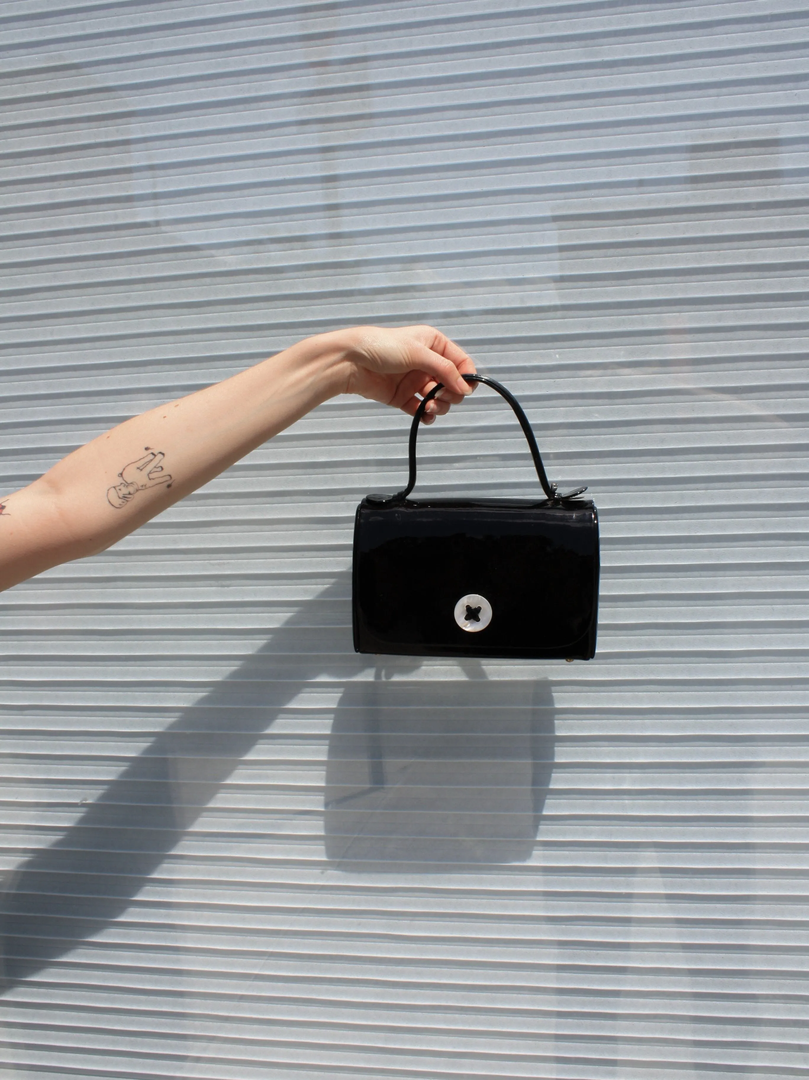 Button Patent Handbag
