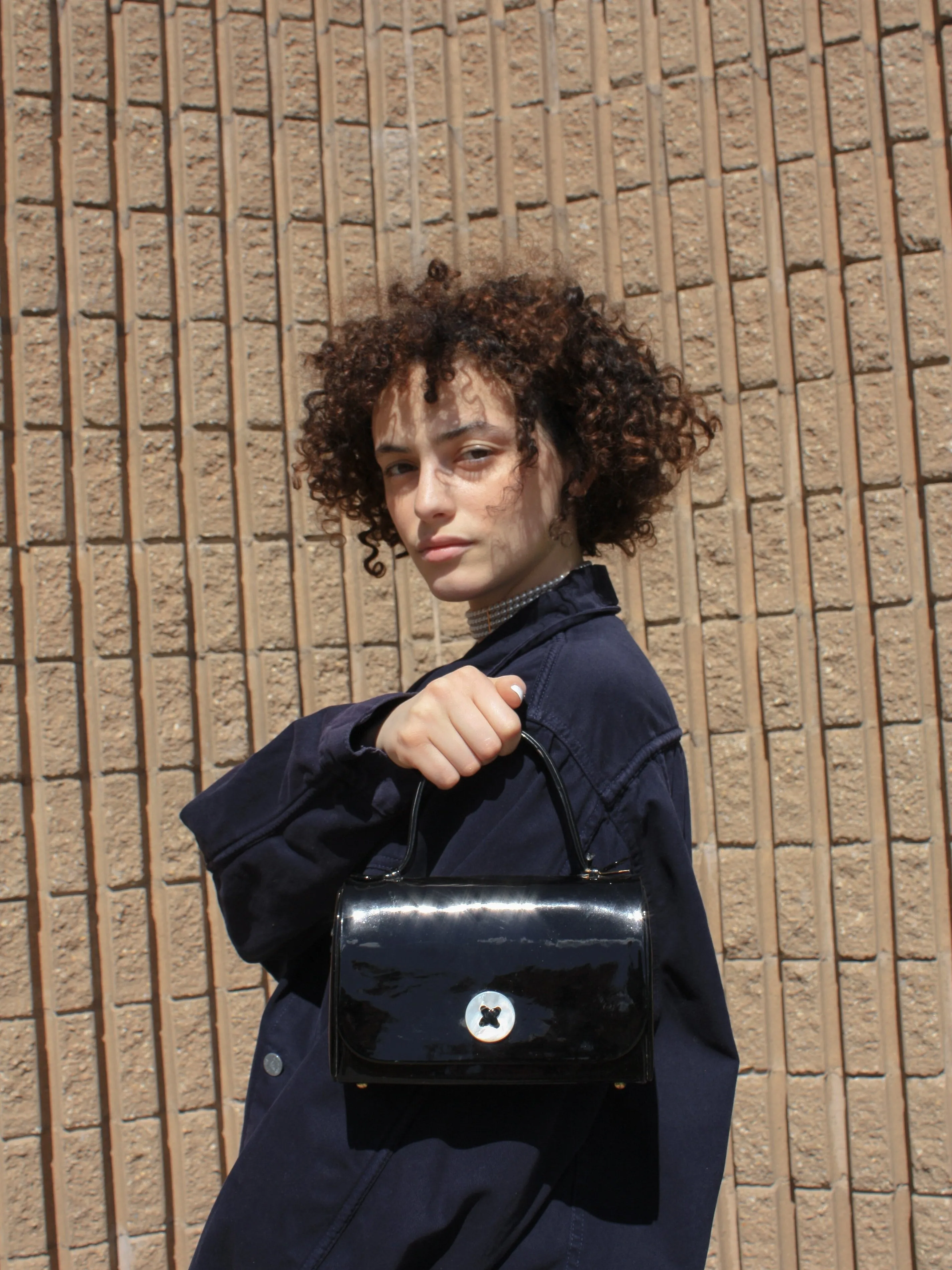 Button Patent Handbag
