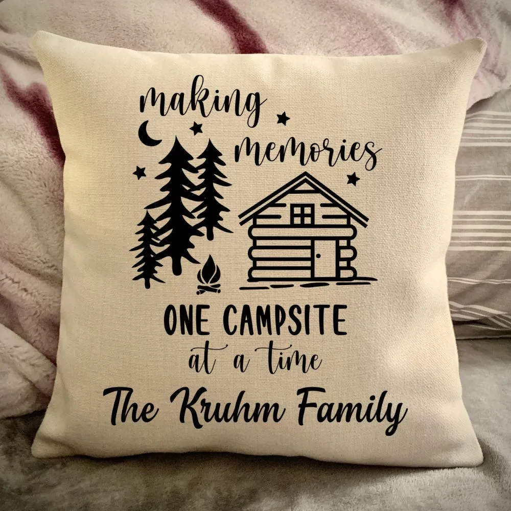 Cabin Decorative pillow cover - Making Memories Campsite pillow cover - Personalize camper gift - USA Travel Map Pillow Camping decor