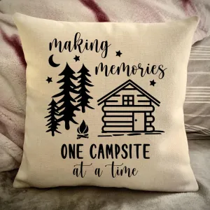 Cabin Decorative pillow cover - Making Memories Campsite pillow cover - Personalize camper gift - USA Travel Map Pillow Camping decor