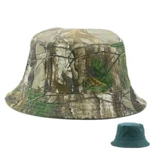 Camo and Solid Color Reversible Bucket Cap - Blackish Green