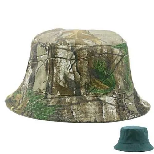 Camo and Solid Color Reversible Bucket Cap - Blackish Green