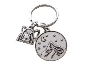 Camping Charm Keychain with Mountain Night Scene Charm & Backpack Charm