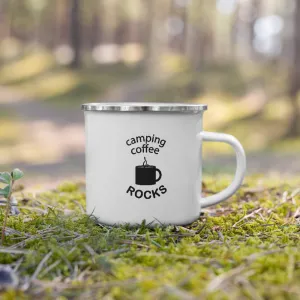 Camping Coffee Rocks Enamel Mug