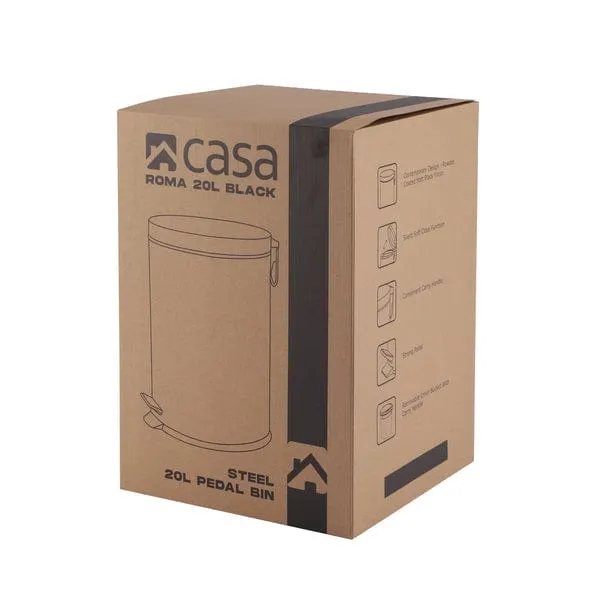 Casa Roma 20L Steel Pedal Bin Black Matte KB7035-20LB