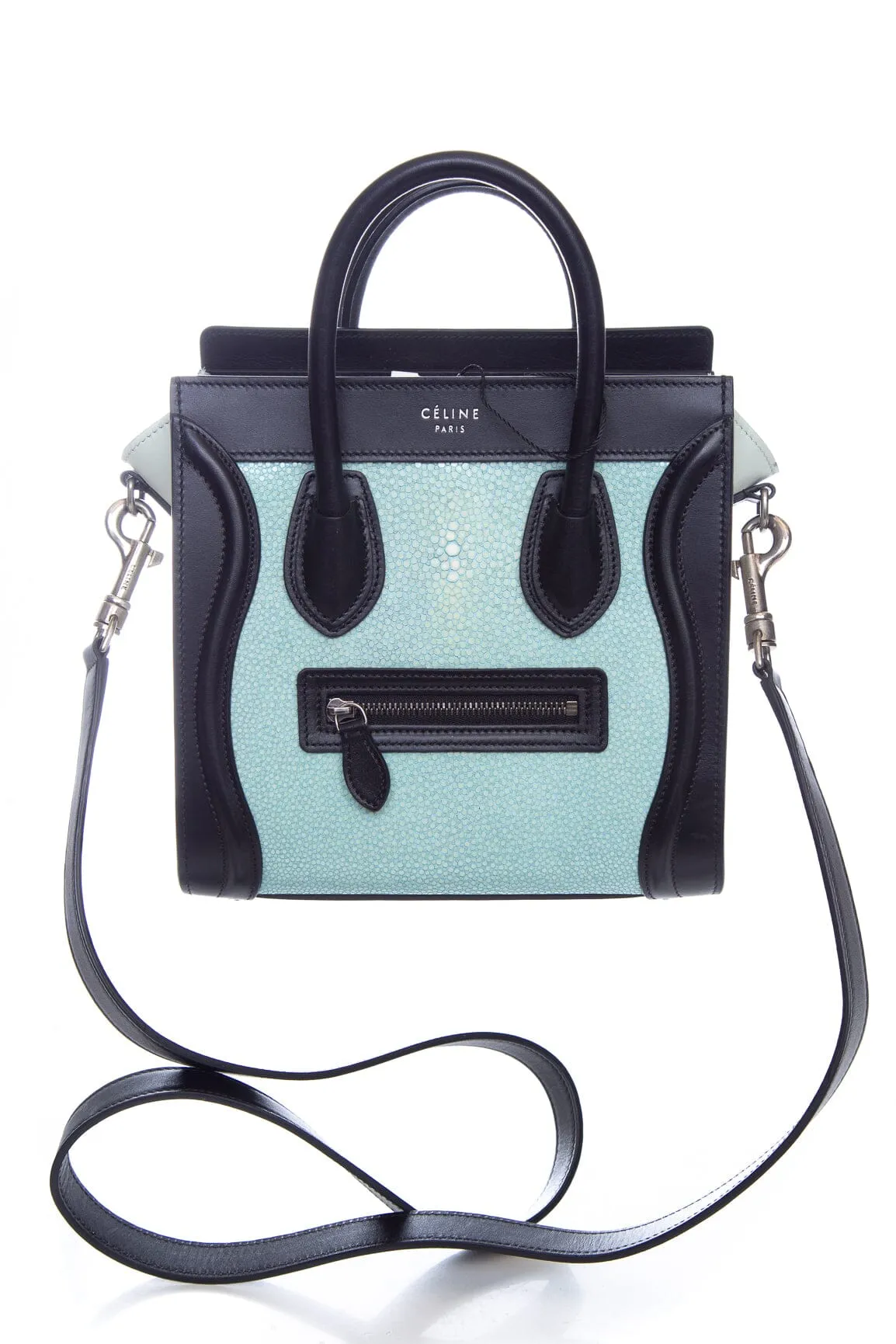 Celine Blue and Black Stingray Nano Luggage Handbag