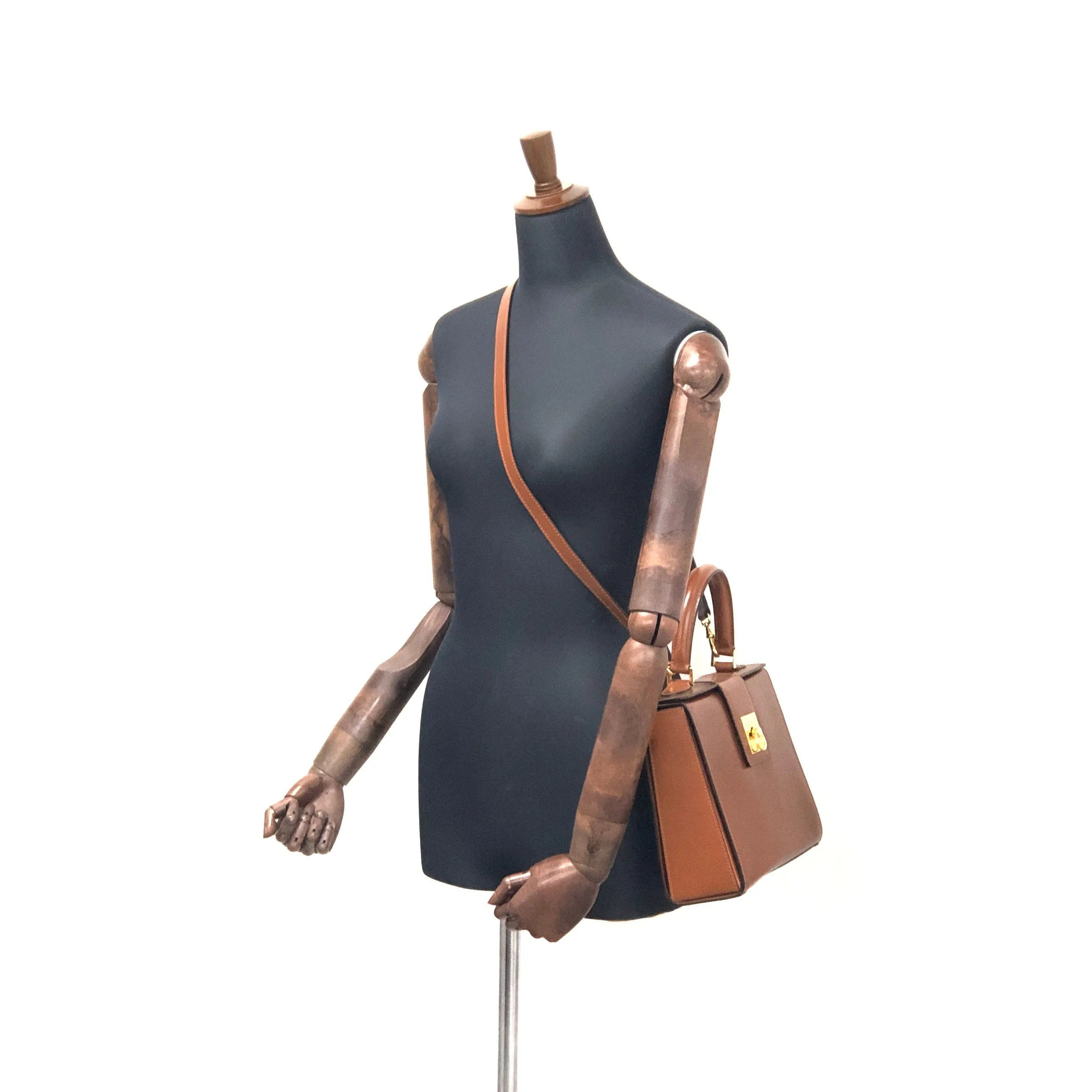 CELINE Gancini Box Handbag Crossbody Shoulder bag Brown Vintage Old Celine s48cfp