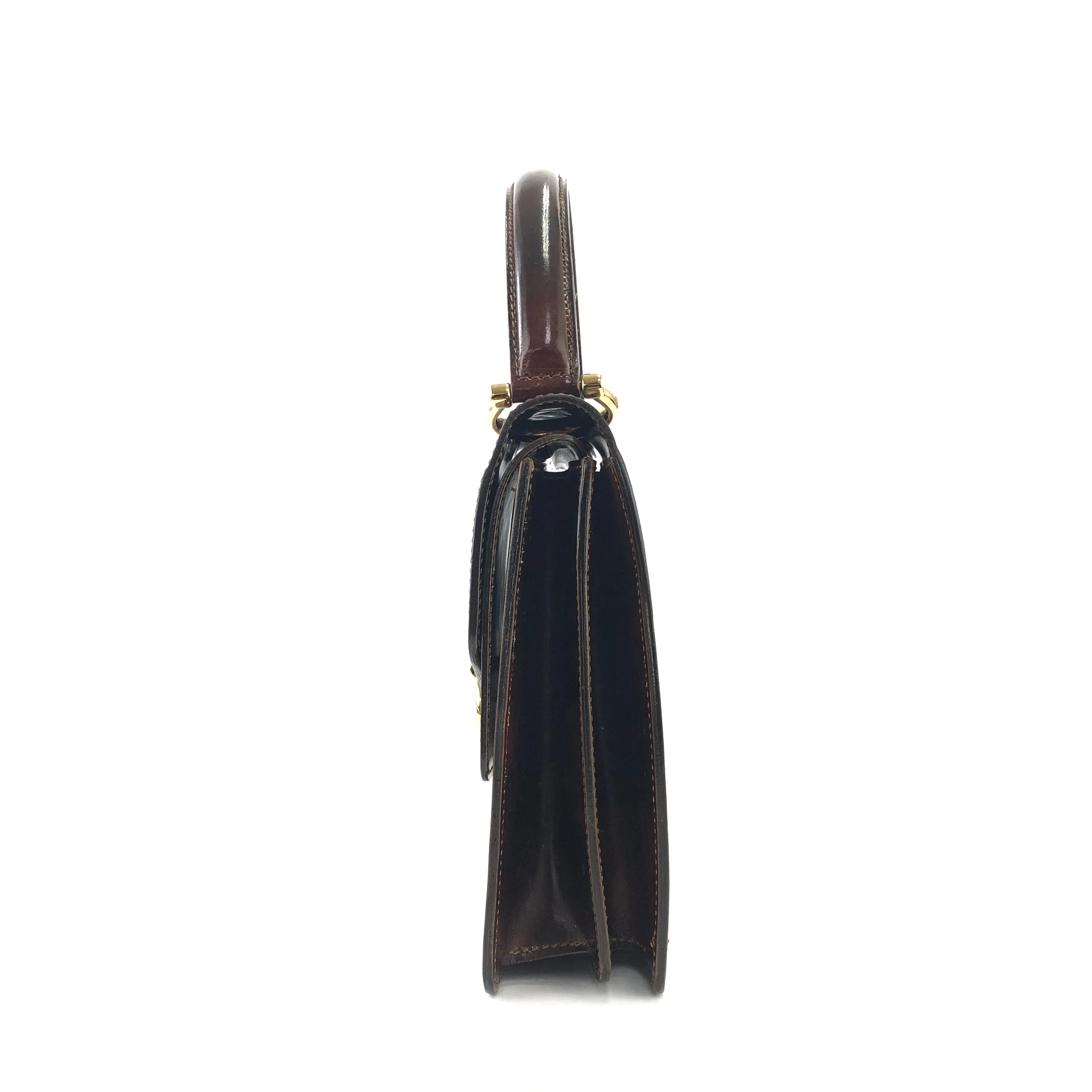 CELINE Gancini Double flap Tortoiseshell patent leather Handbag Brown Vintage OldCELINE pb5ea5