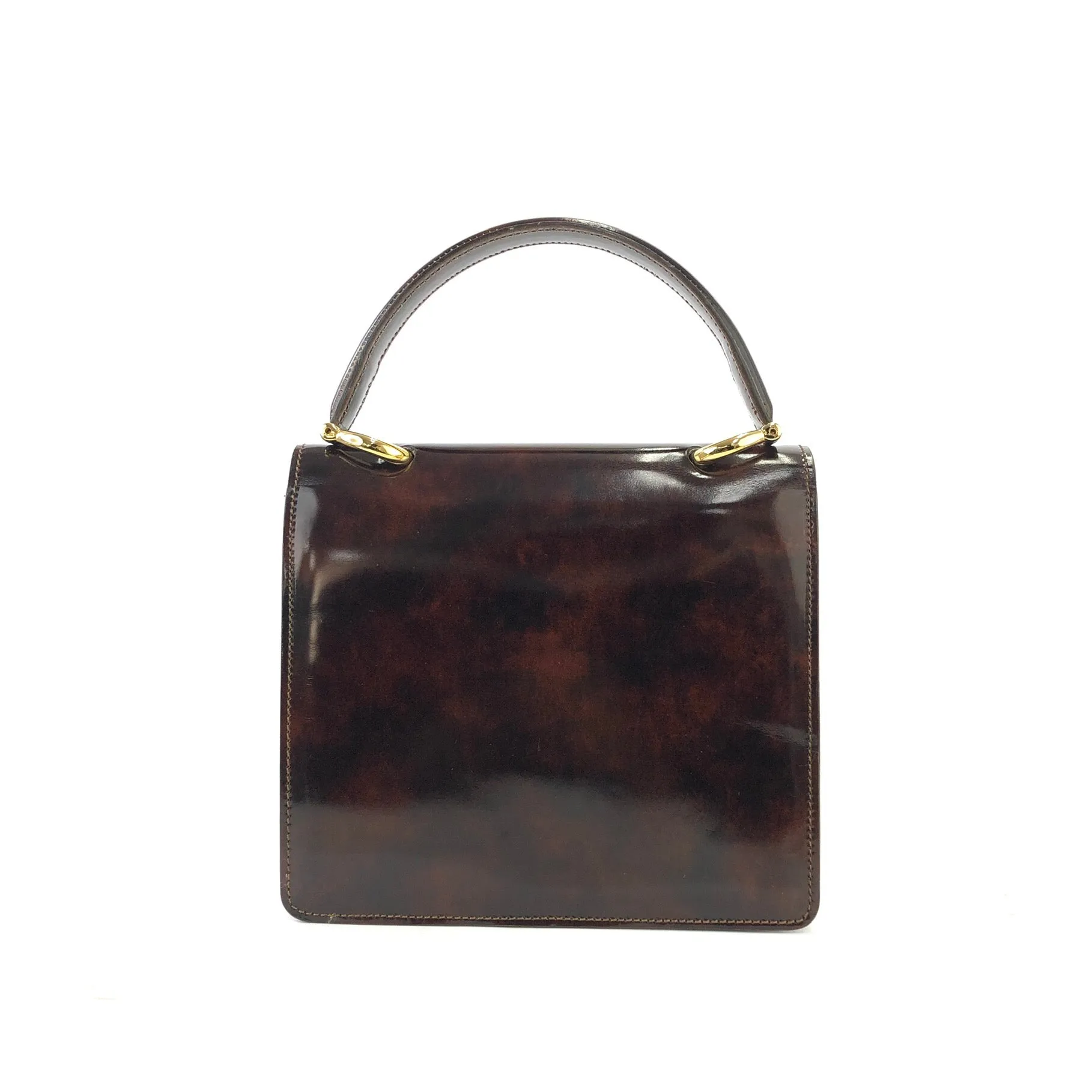 CELINE Gancini Double flap Tortoiseshell patent leather Handbag Brown Vintage OldCELINE pb5ea5