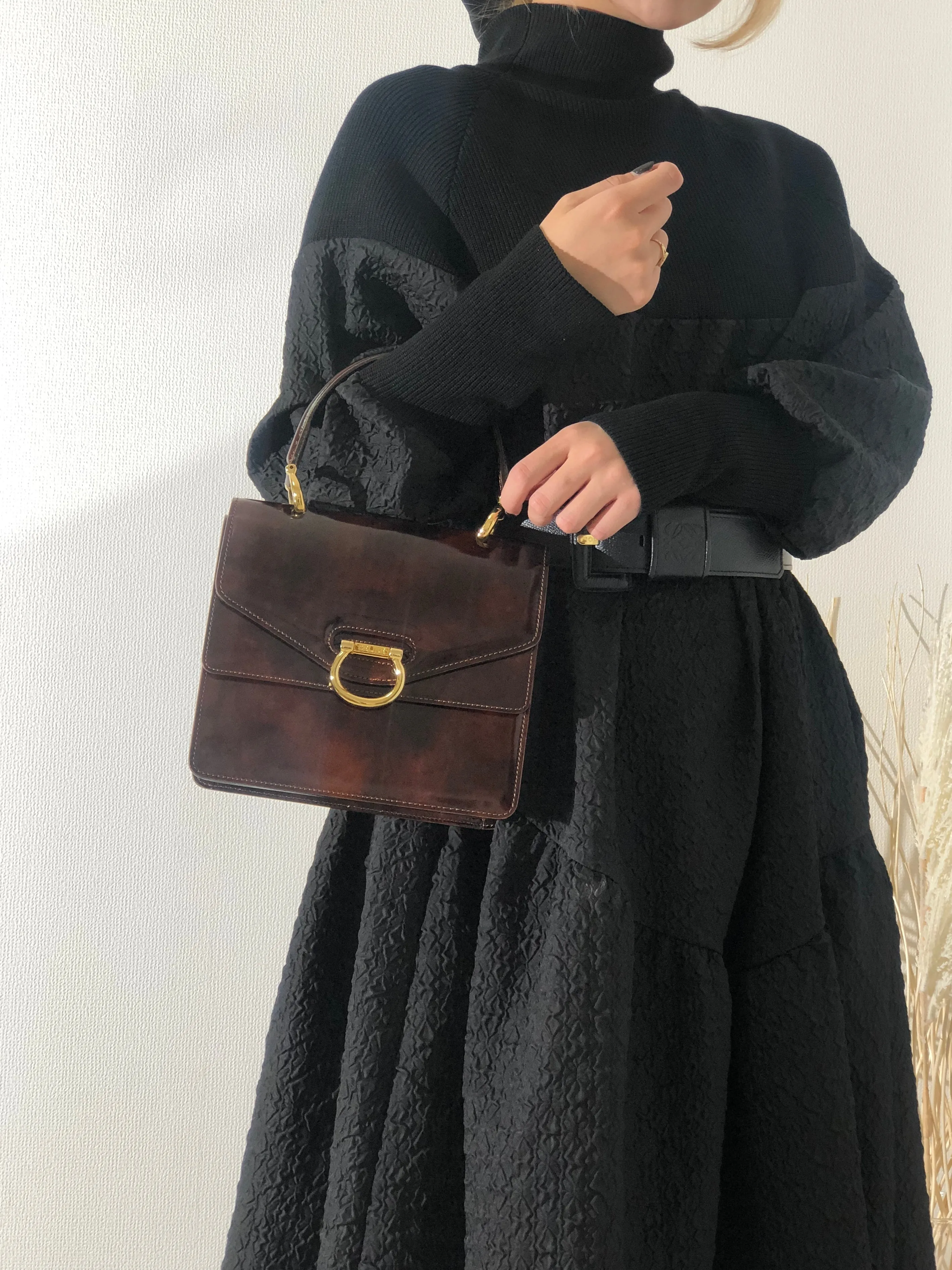 CELINE Gancini Double flap Tortoiseshell patent leather Handbag Brown Vintage OldCELINE pb5ea5