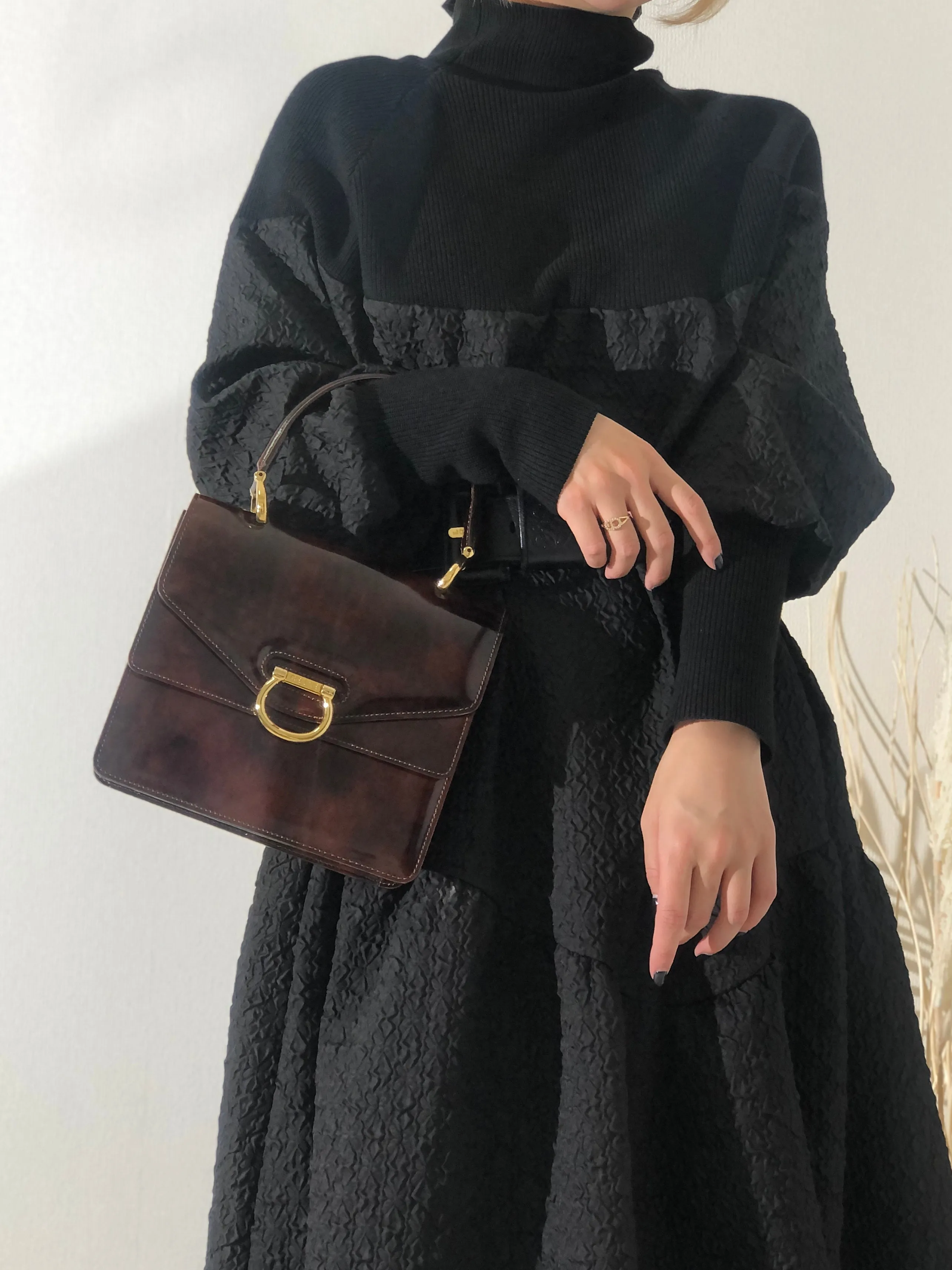 CELINE Gancini Double flap Tortoiseshell patent leather Handbag Brown Vintage OldCELINE pb5ea5