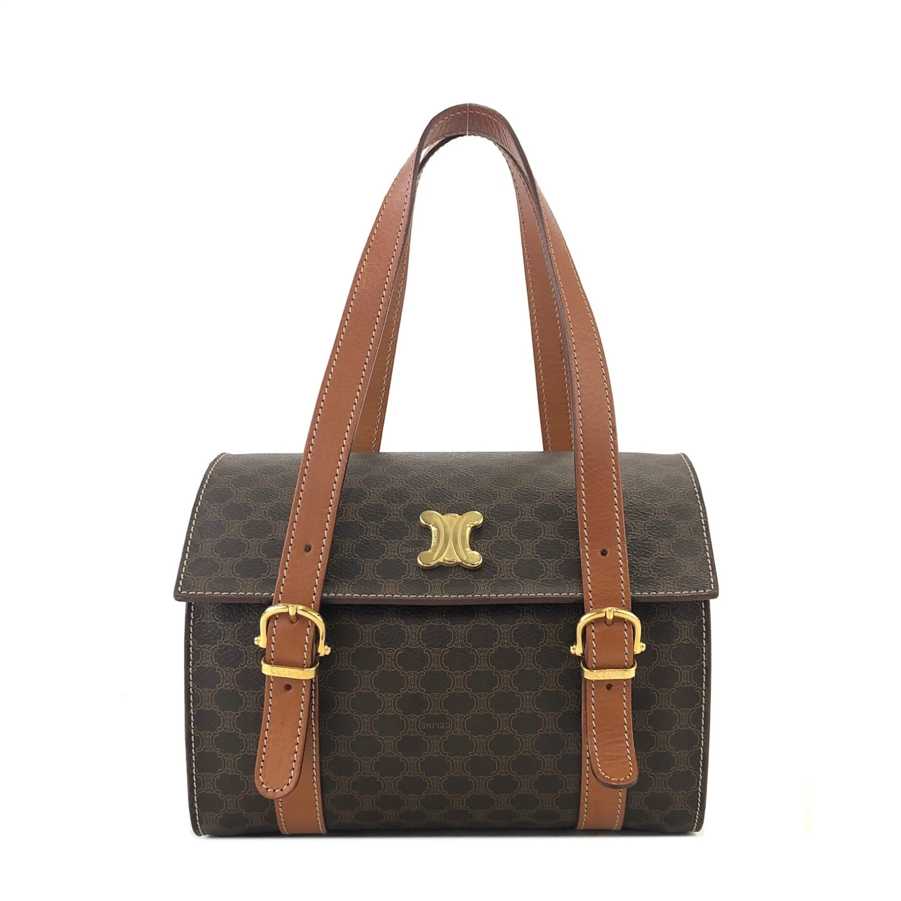 CELINE Macadam Blason Triomphe Box Handbag Brown Vintage Old CELINE axjbki