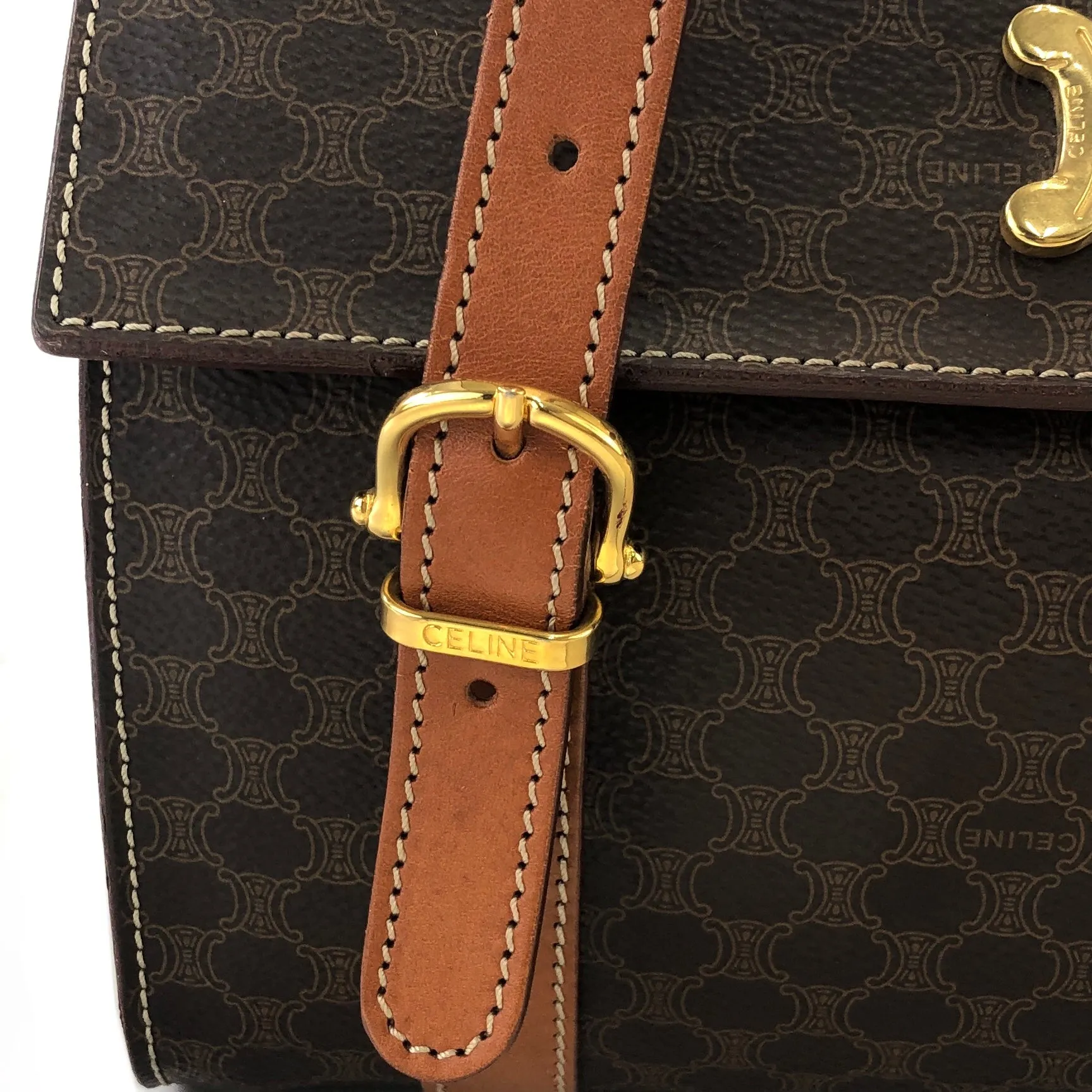 CELINE Macadam Blason Triomphe Box Handbag Brown Vintage Old CELINE axjbki