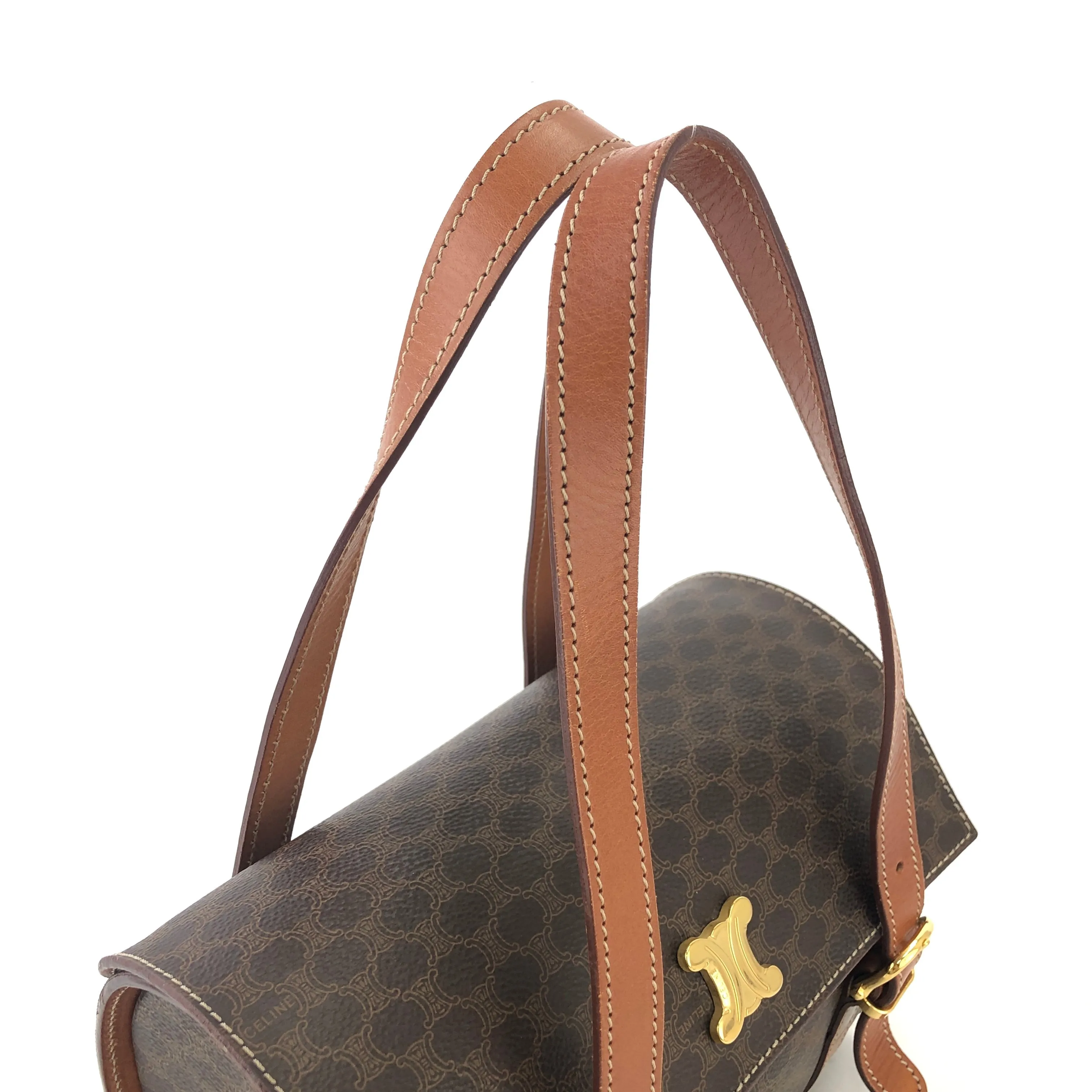 CELINE Macadam Blason Triomphe Box Handbag Brown Vintage Old CELINE axjbki