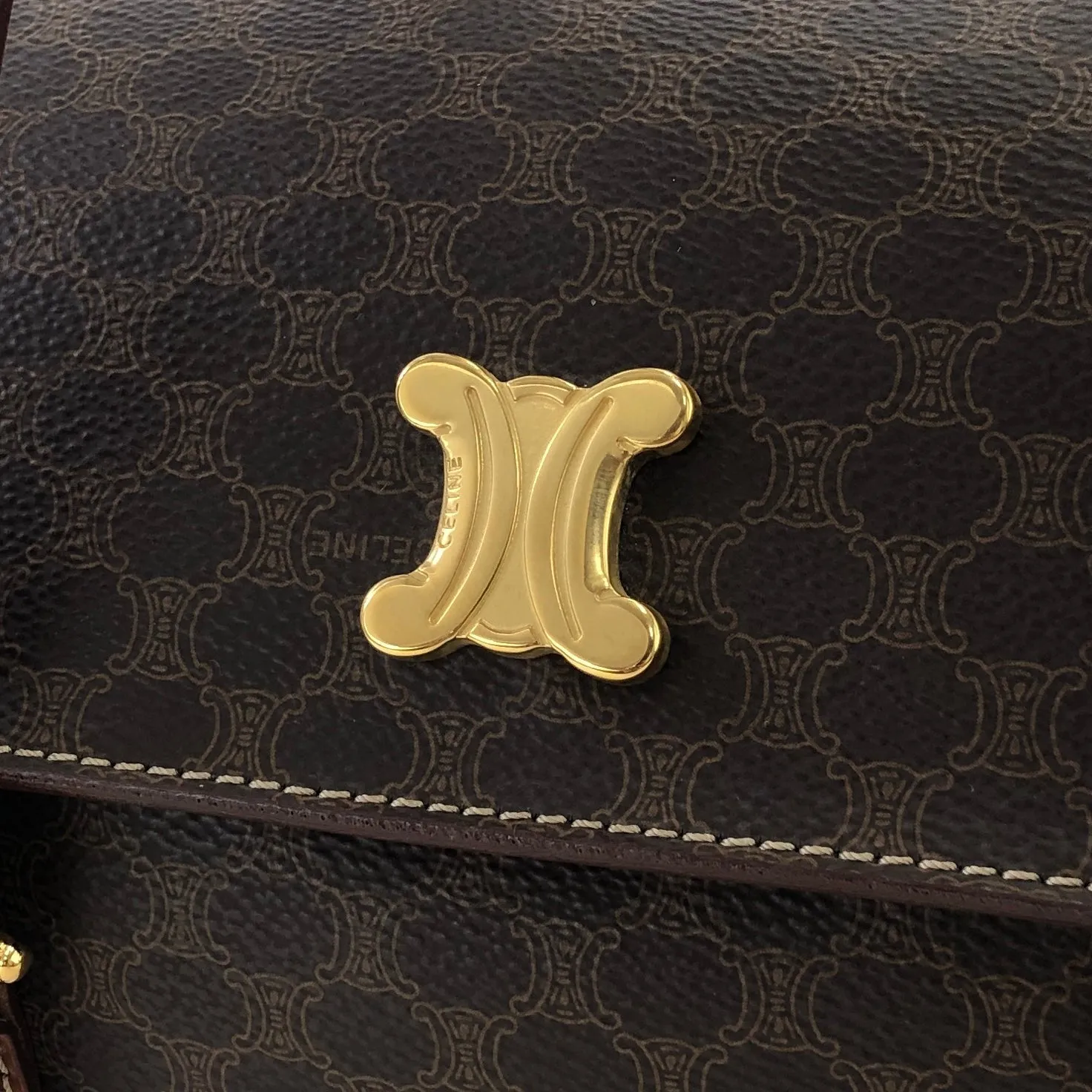 CELINE Macadam Blason Triomphe Box Handbag Brown Vintage Old CELINE axjbki