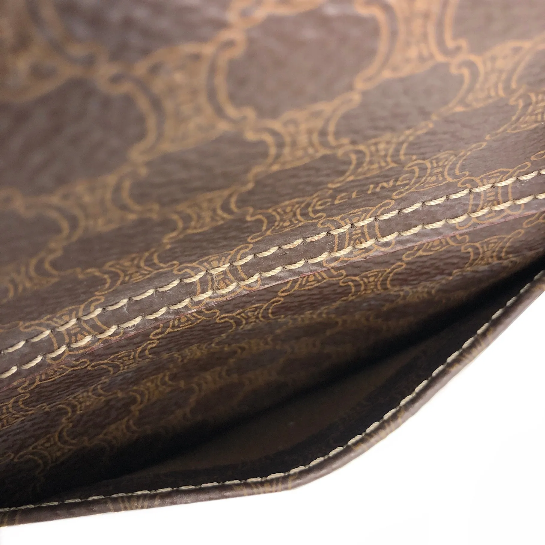 CELINE Macadam Blason Triomphe Box Handbag Brown Vintage Old CELINE axjbki