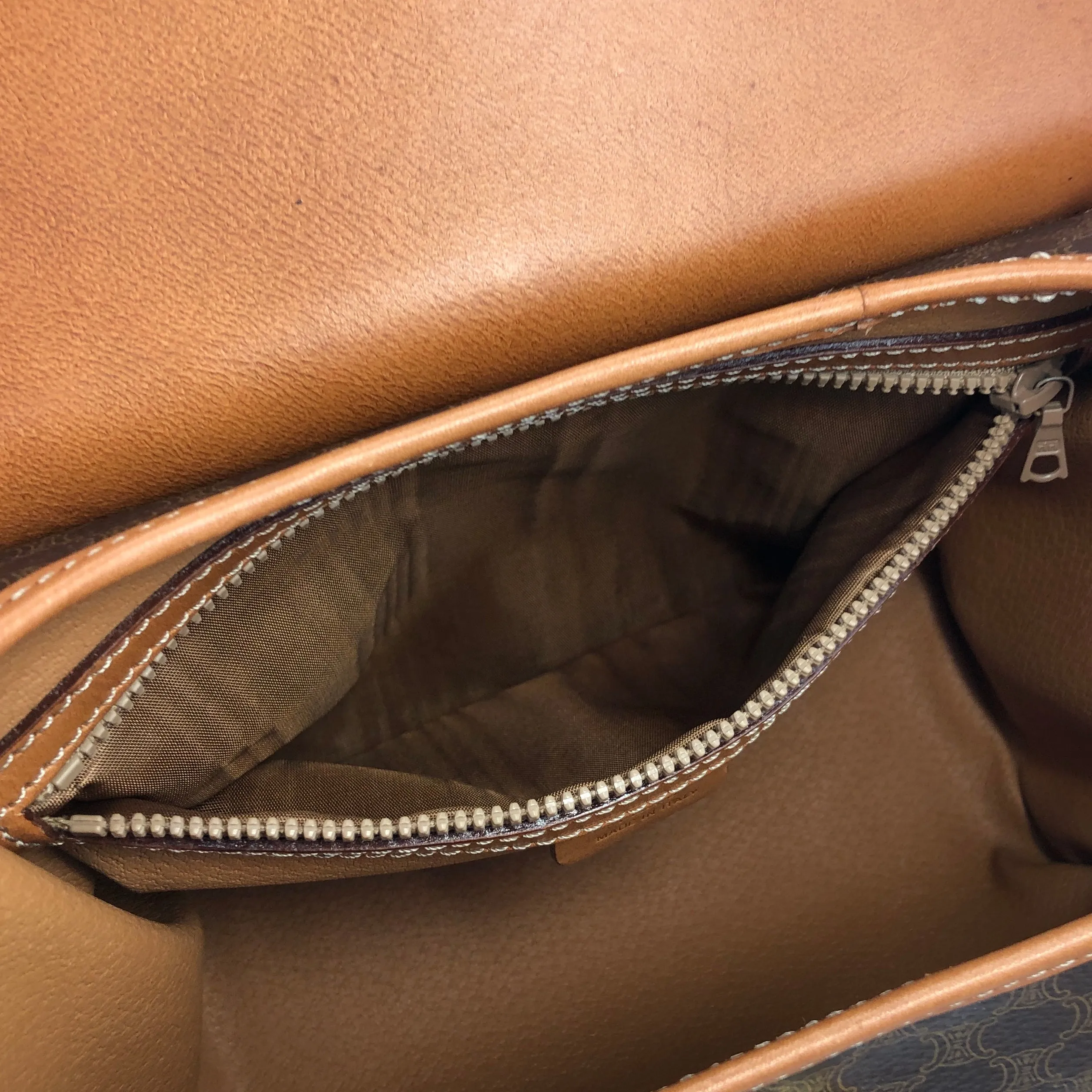 CELINE Macadam Blason Triomphe Box Handbag Brown Vintage Old CELINE axjbki