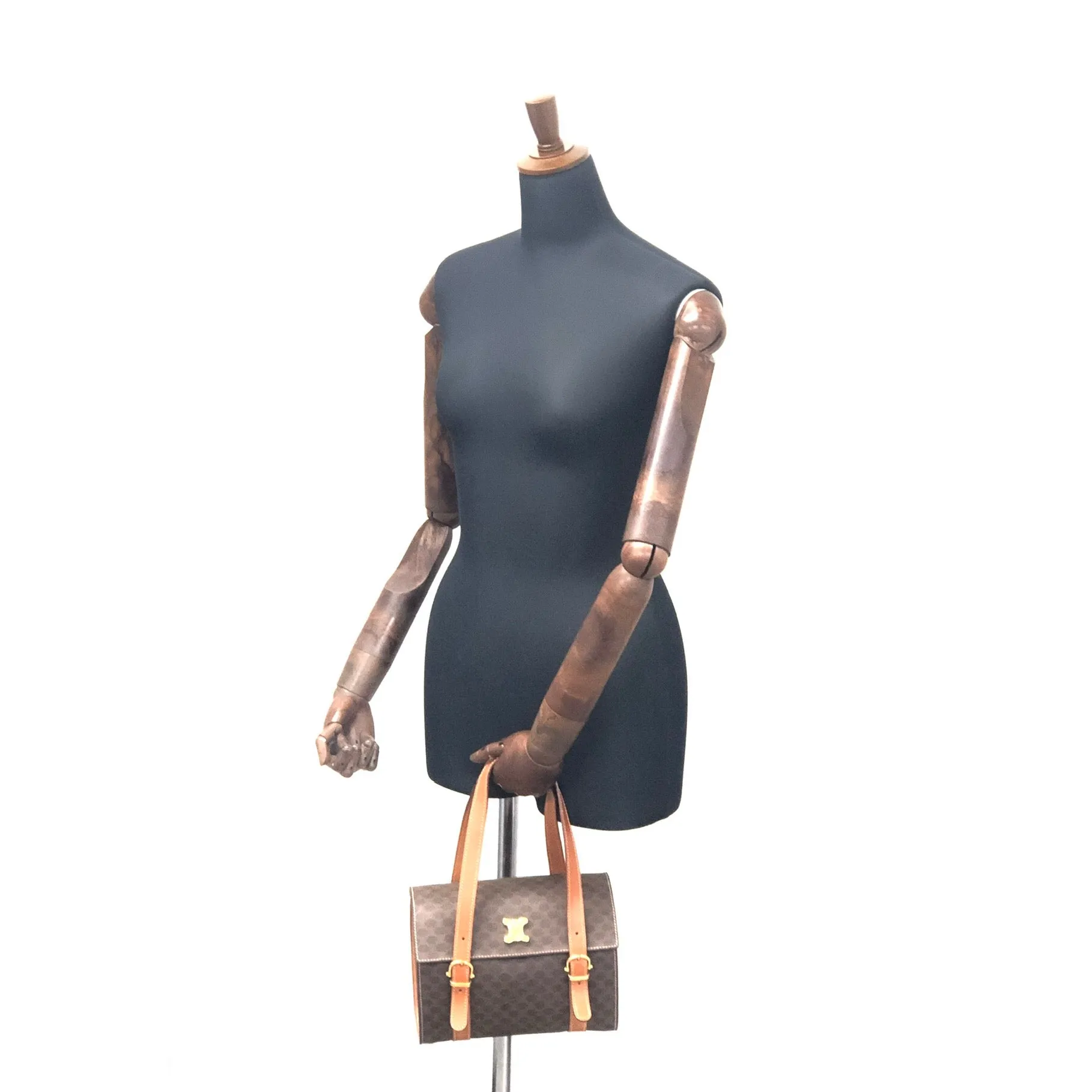 CELINE Macadam Blason Triomphe Box Handbag Brown Vintage Old CELINE axjbki