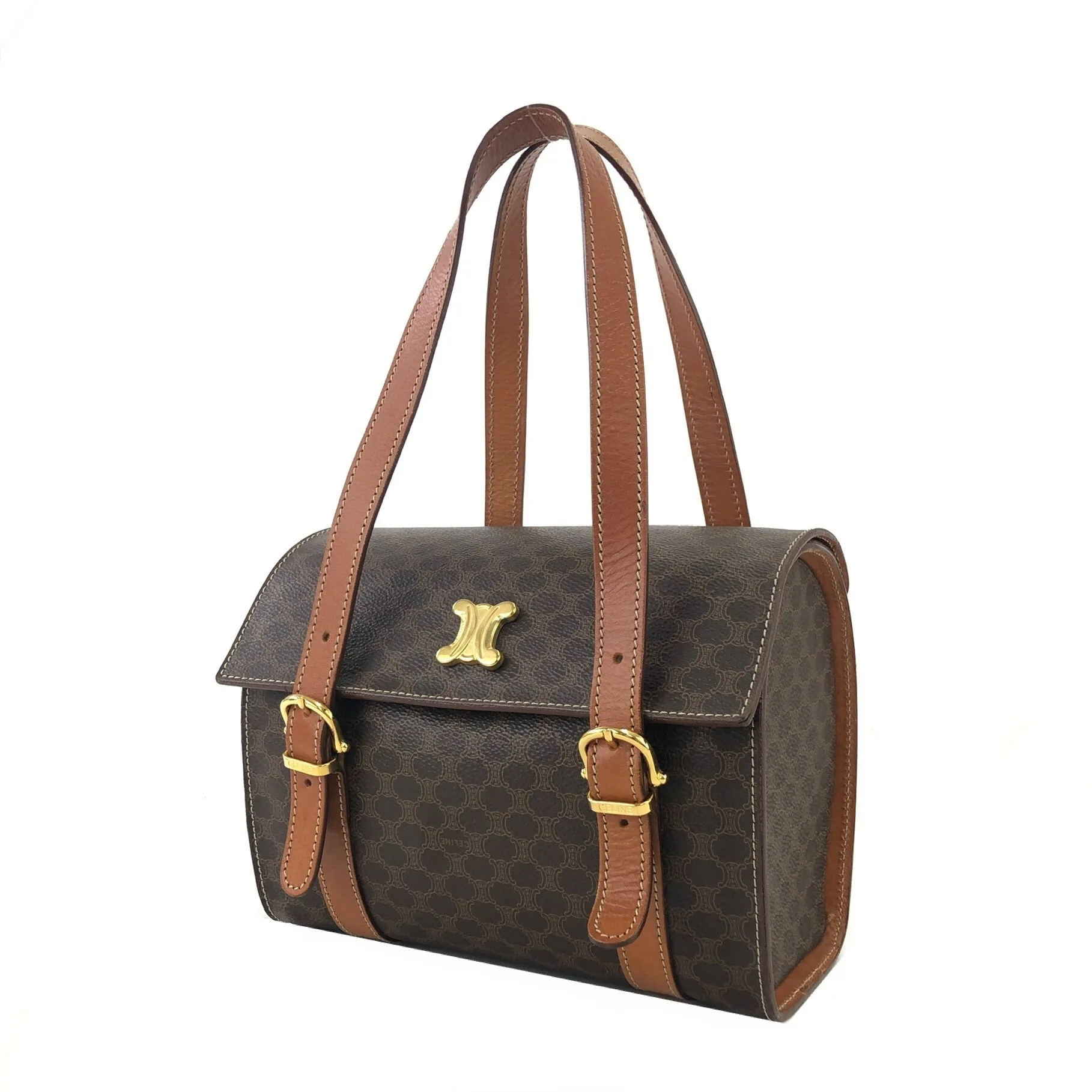 CELINE Macadam Blason Triomphe Box Handbag Brown Vintage Old CELINE axjbki