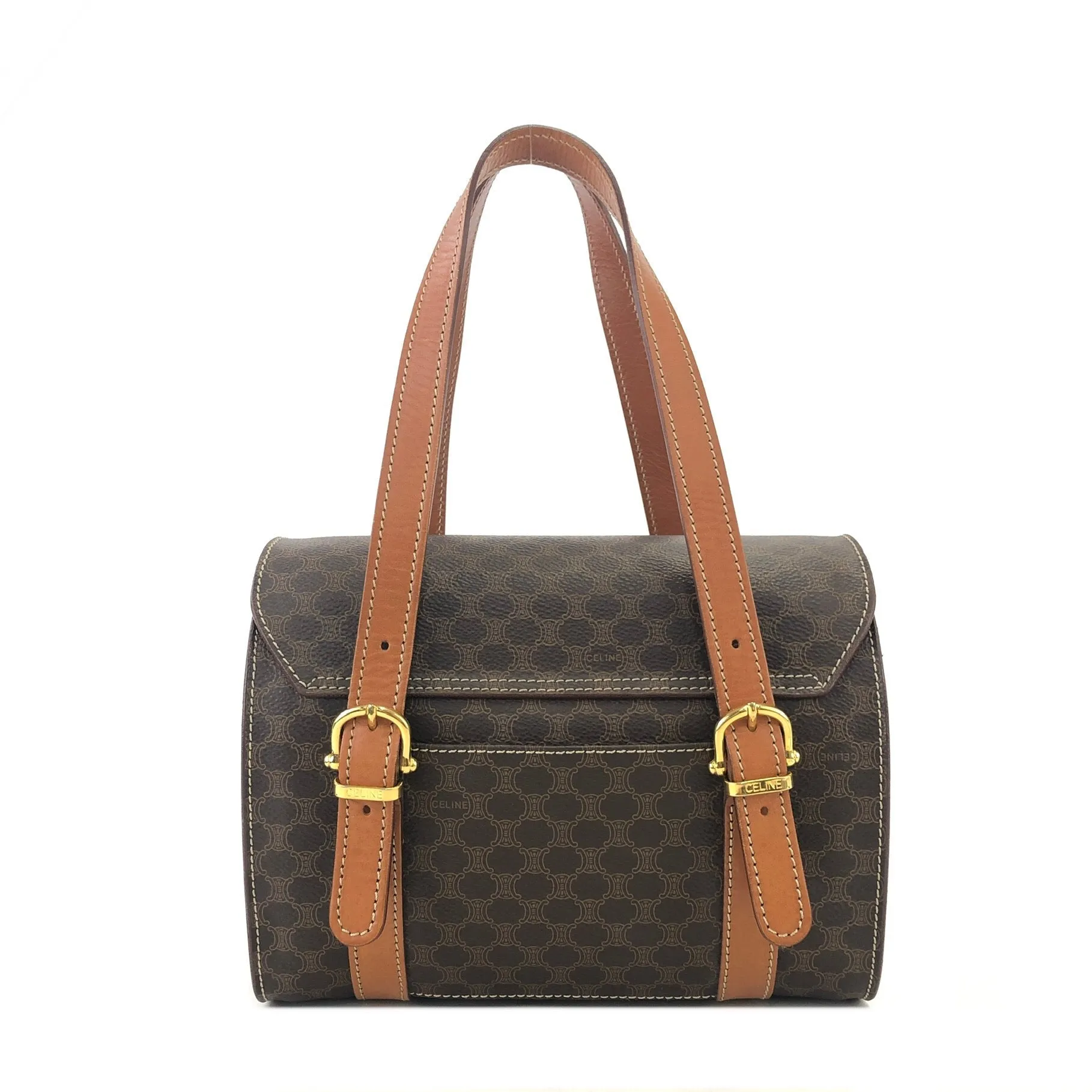 CELINE Macadam Blason Triomphe Box Handbag Brown Vintage Old CELINE axjbki