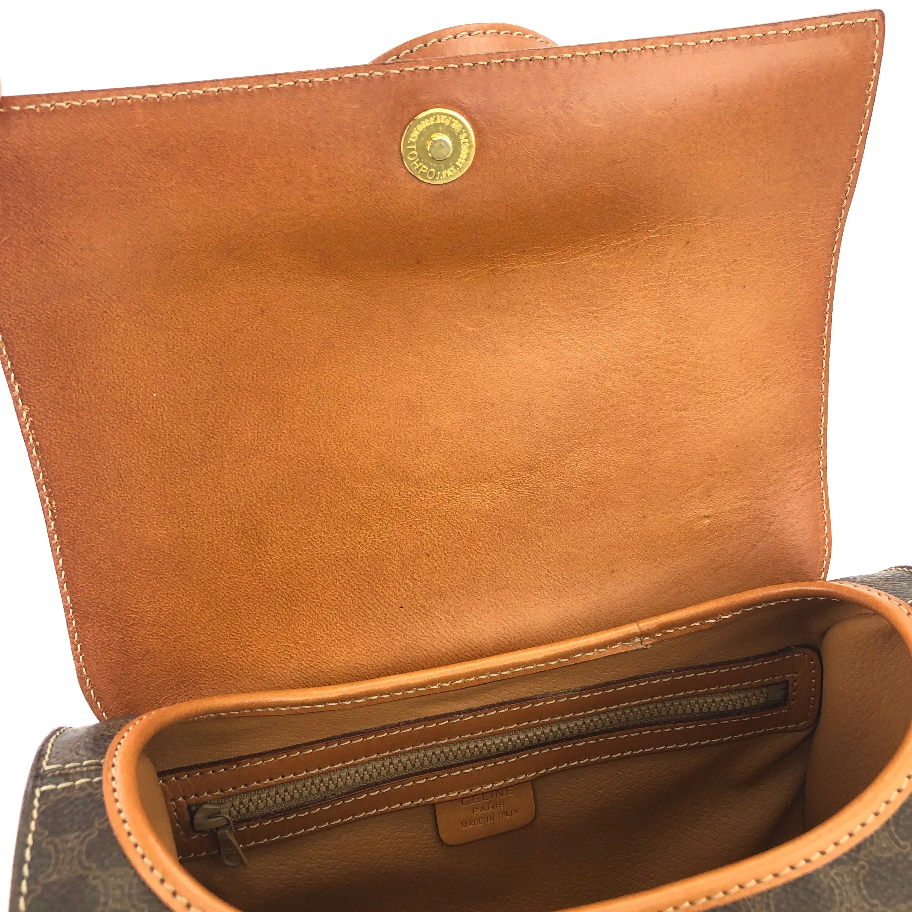 CELINE Macadam Blason Triomphe Box Handbag Brown Vintage Old CELINE axjbki
