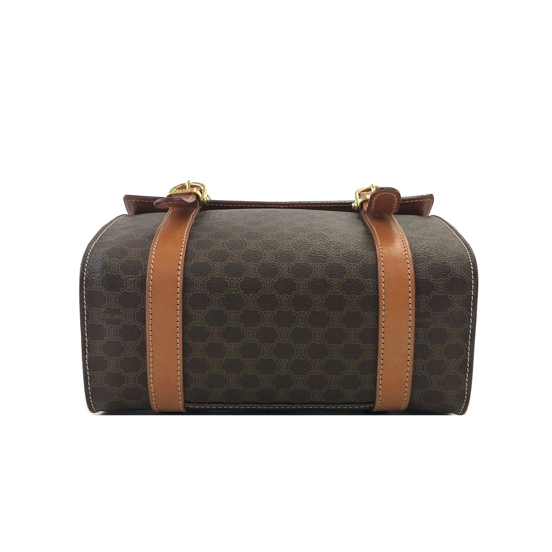 CELINE Macadam Blason Triomphe Box Handbag Brown Vintage Old CELINE axjbki