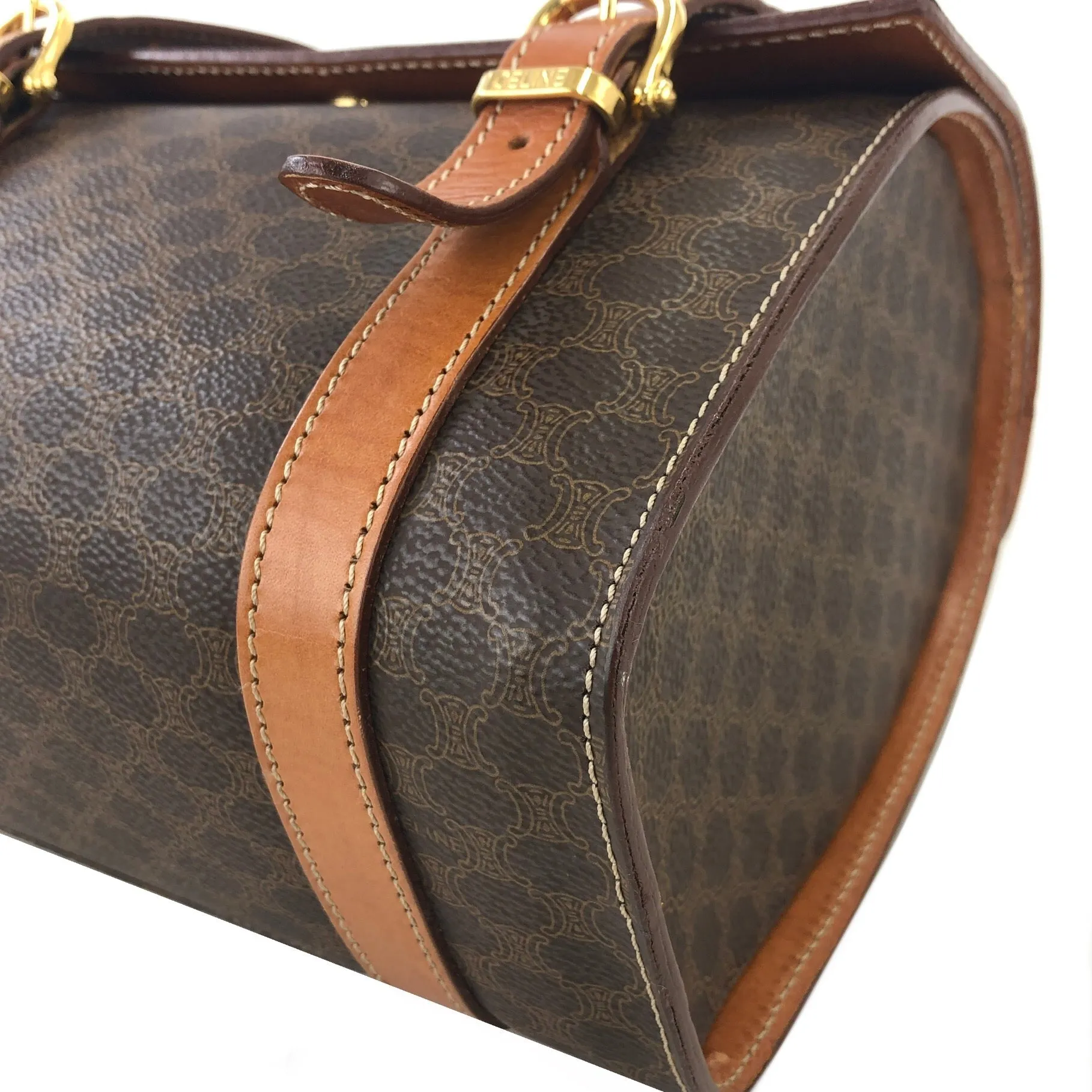 CELINE Macadam Blason Triomphe Box Handbag Brown Vintage Old CELINE axjbki