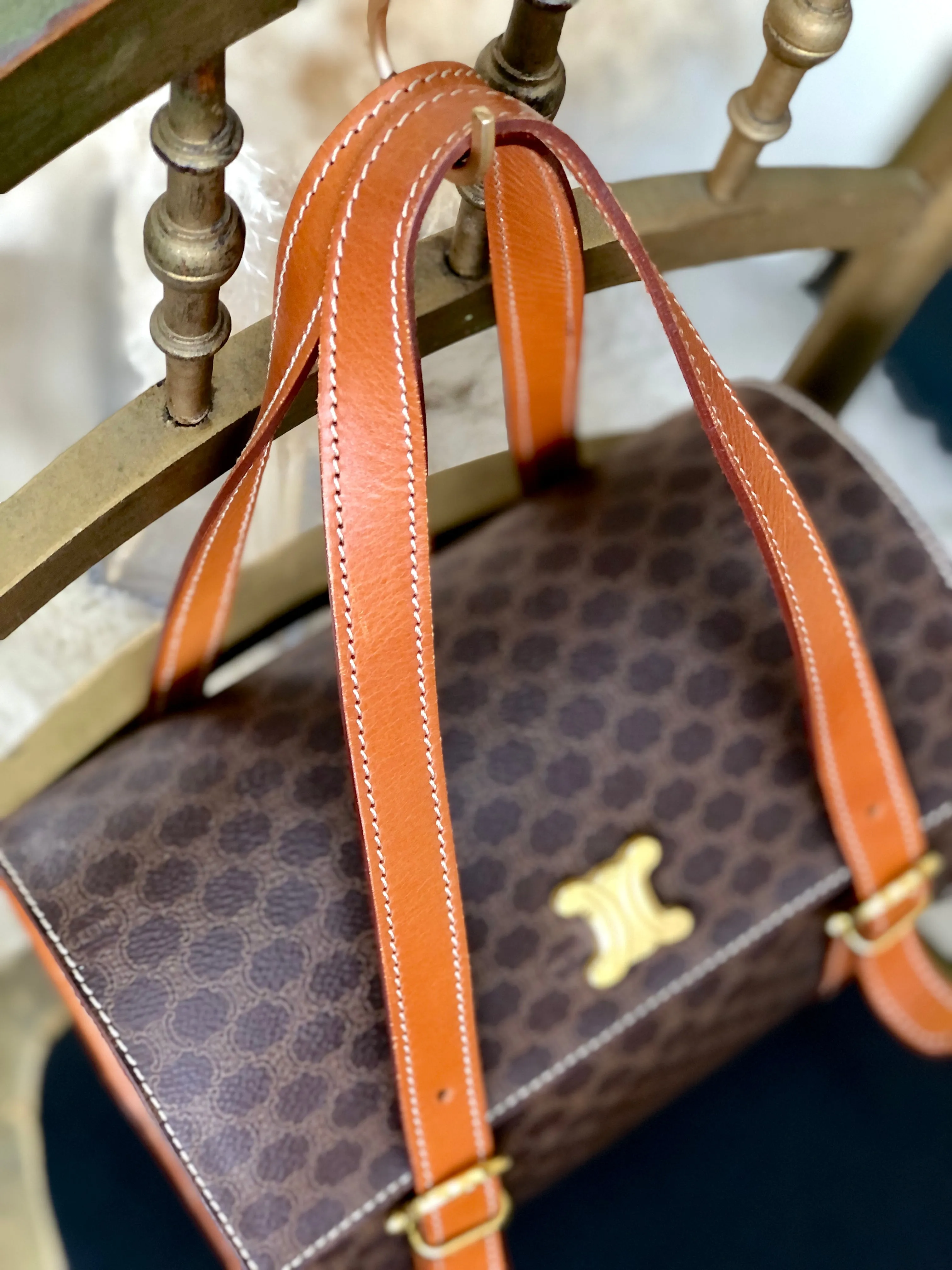 CELINE Macadam Blason Triomphe Box Handbag Brown Vintage Old CELINE axjbki