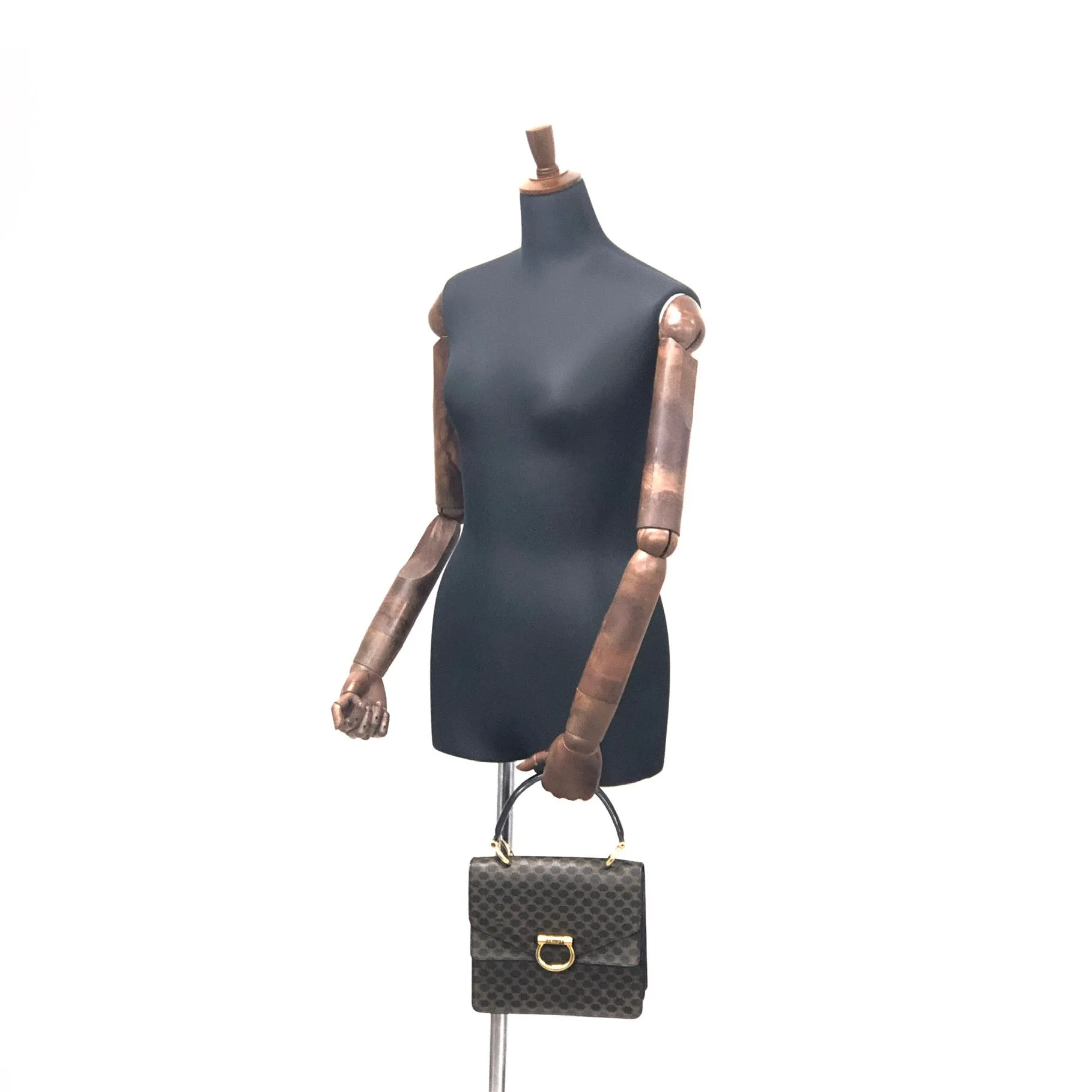 CELINE Macadam Gancini Double flap Tophandle Handbag Black Vintage Old CELINE wk3uhd