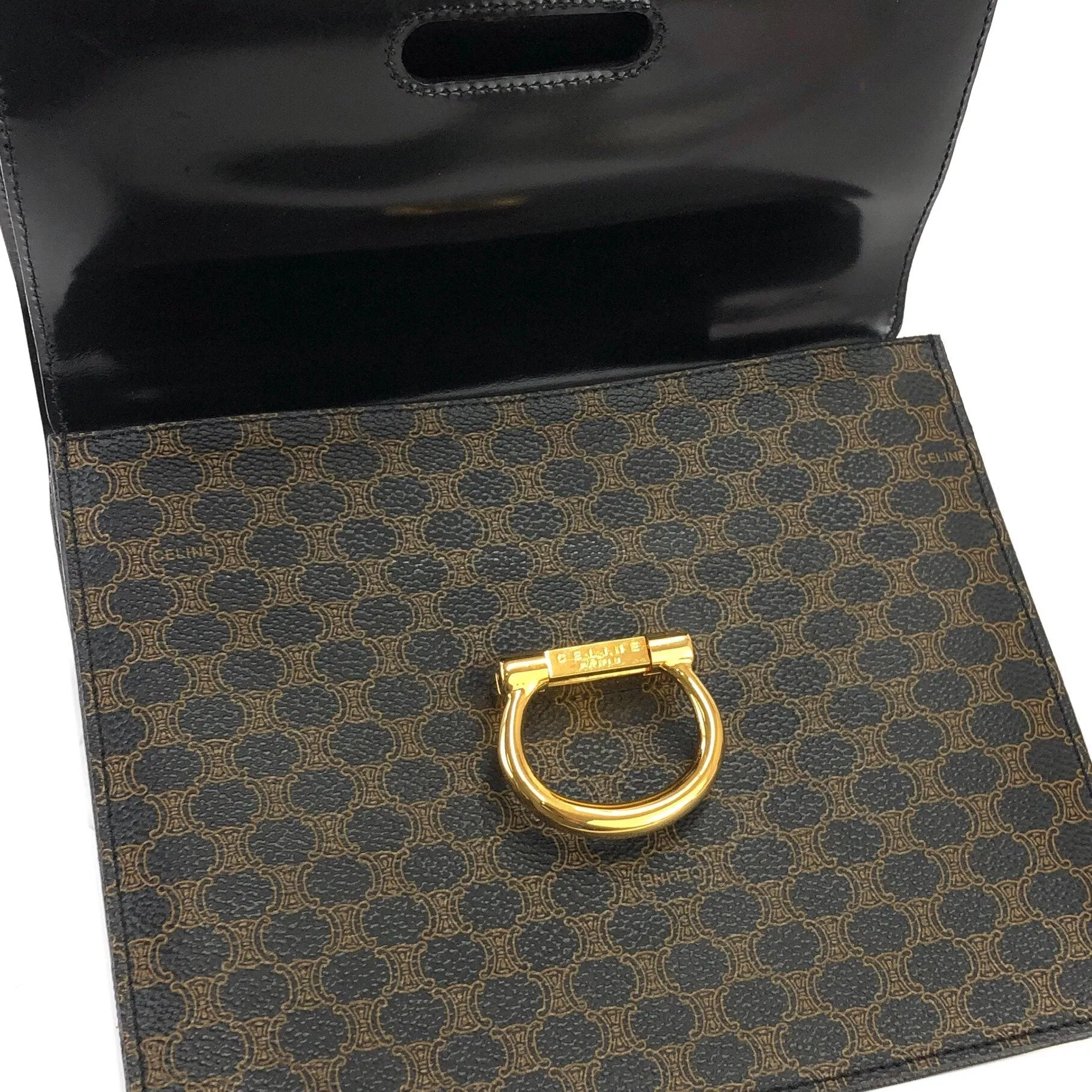 CELINE Macadam Gancini Double flap Tophandle Handbag Black Vintage Old CELINE wk3uhd