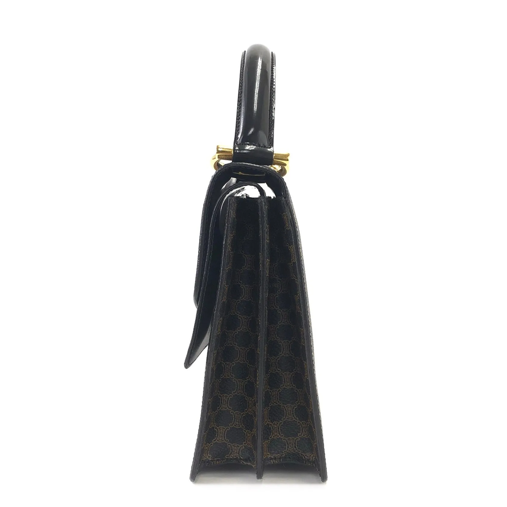 CELINE Macadam Gancini Double flap Tophandle Handbag Black Vintage Old CELINE wk3uhd