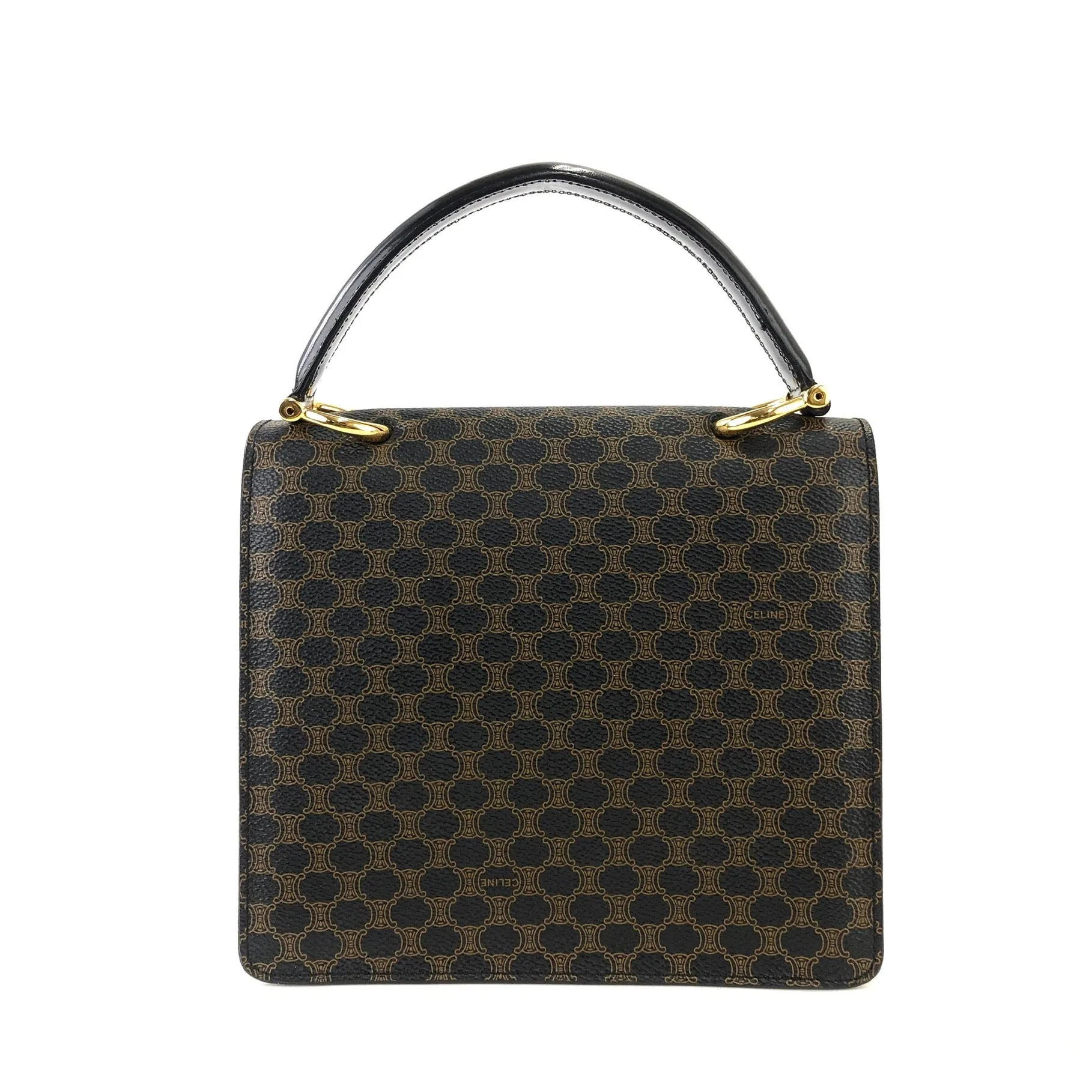 CELINE Macadam Gancini Double flap Tophandle Handbag Black Vintage Old CELINE wk3uhd