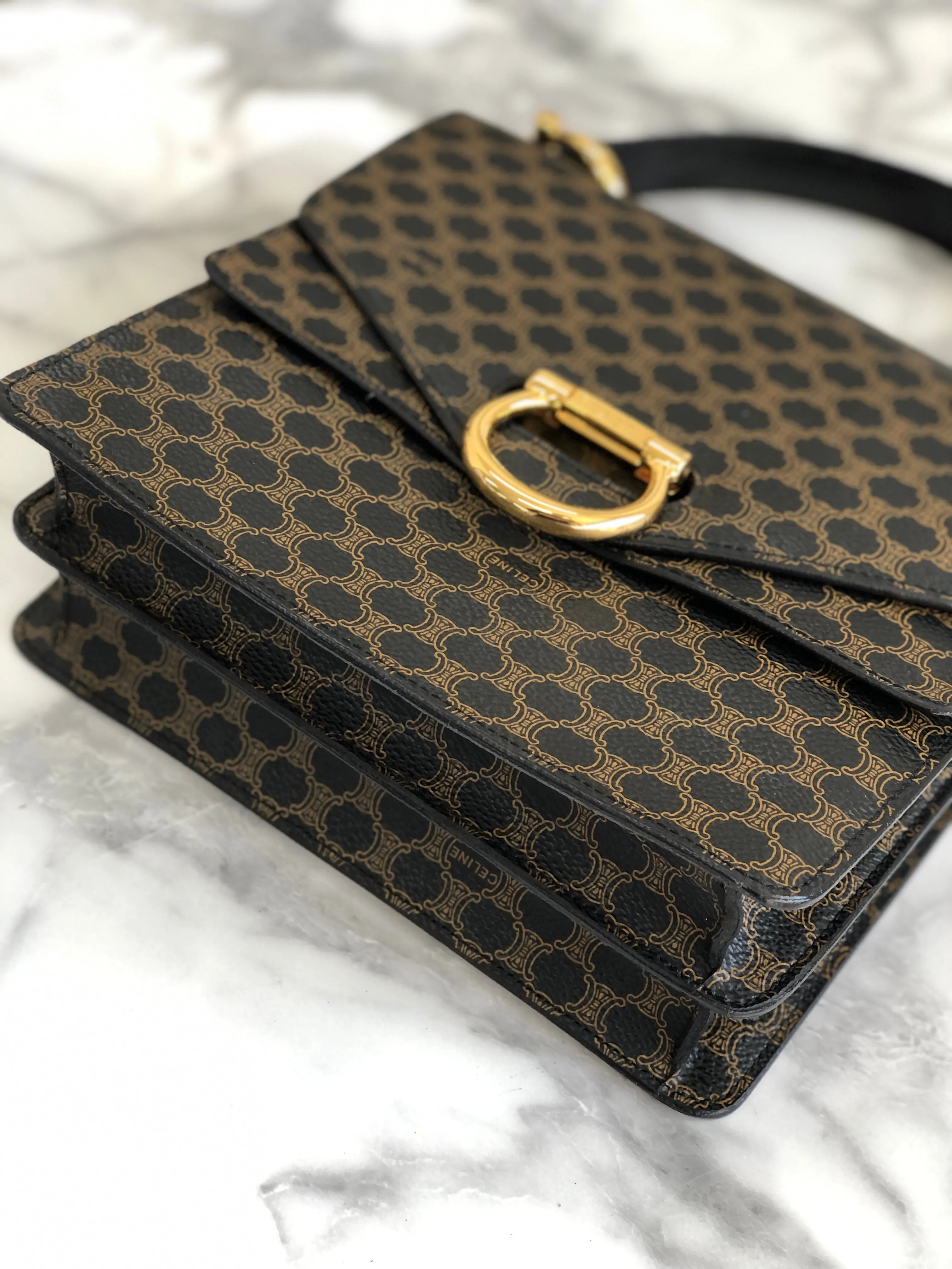 CELINE Macadam Gancini Double flap Tophandle Handbag Black Vintage Old CELINE wk3uhd