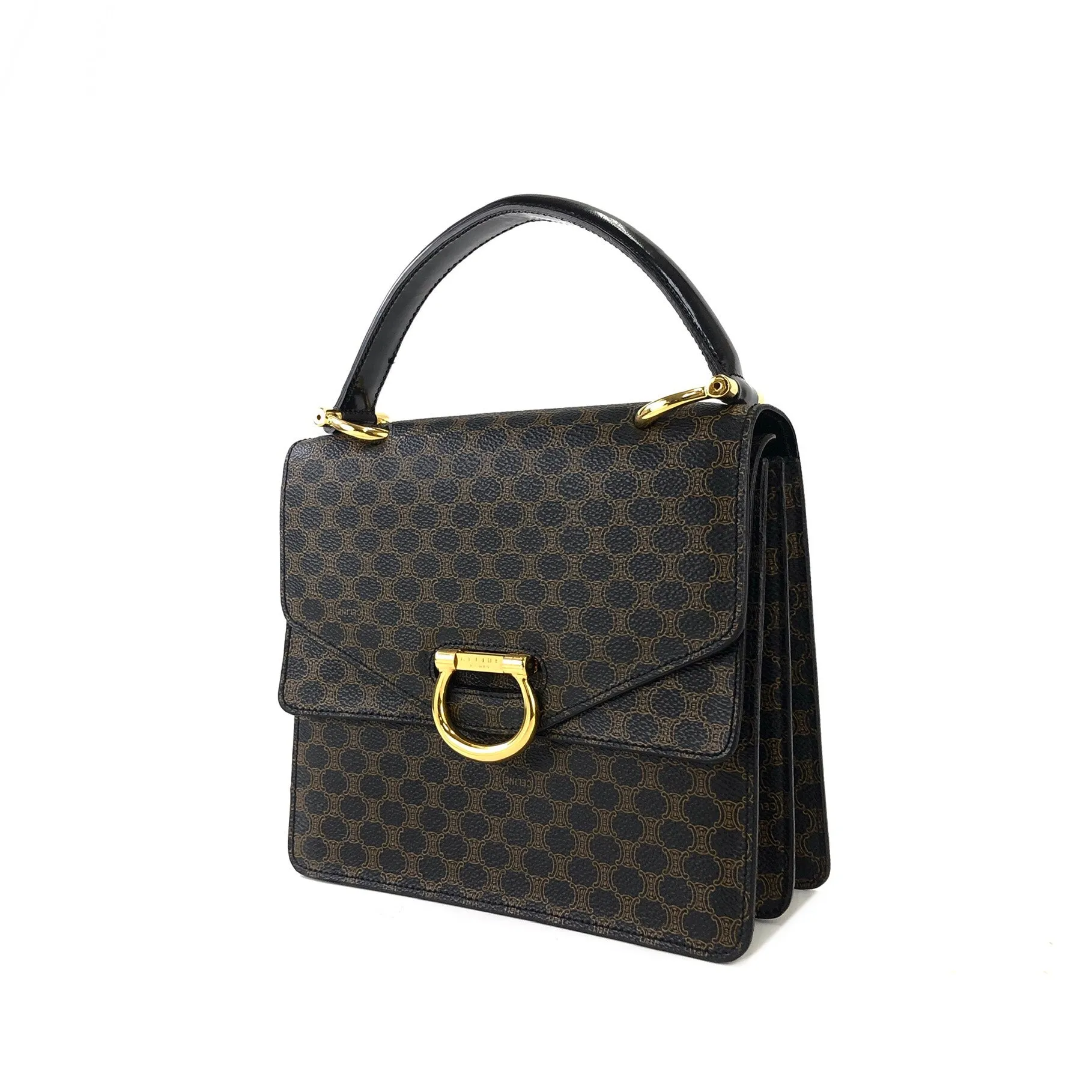 CELINE Macadam Gancini Double flap Tophandle Handbag Black Vintage Old CELINE wk3uhd
