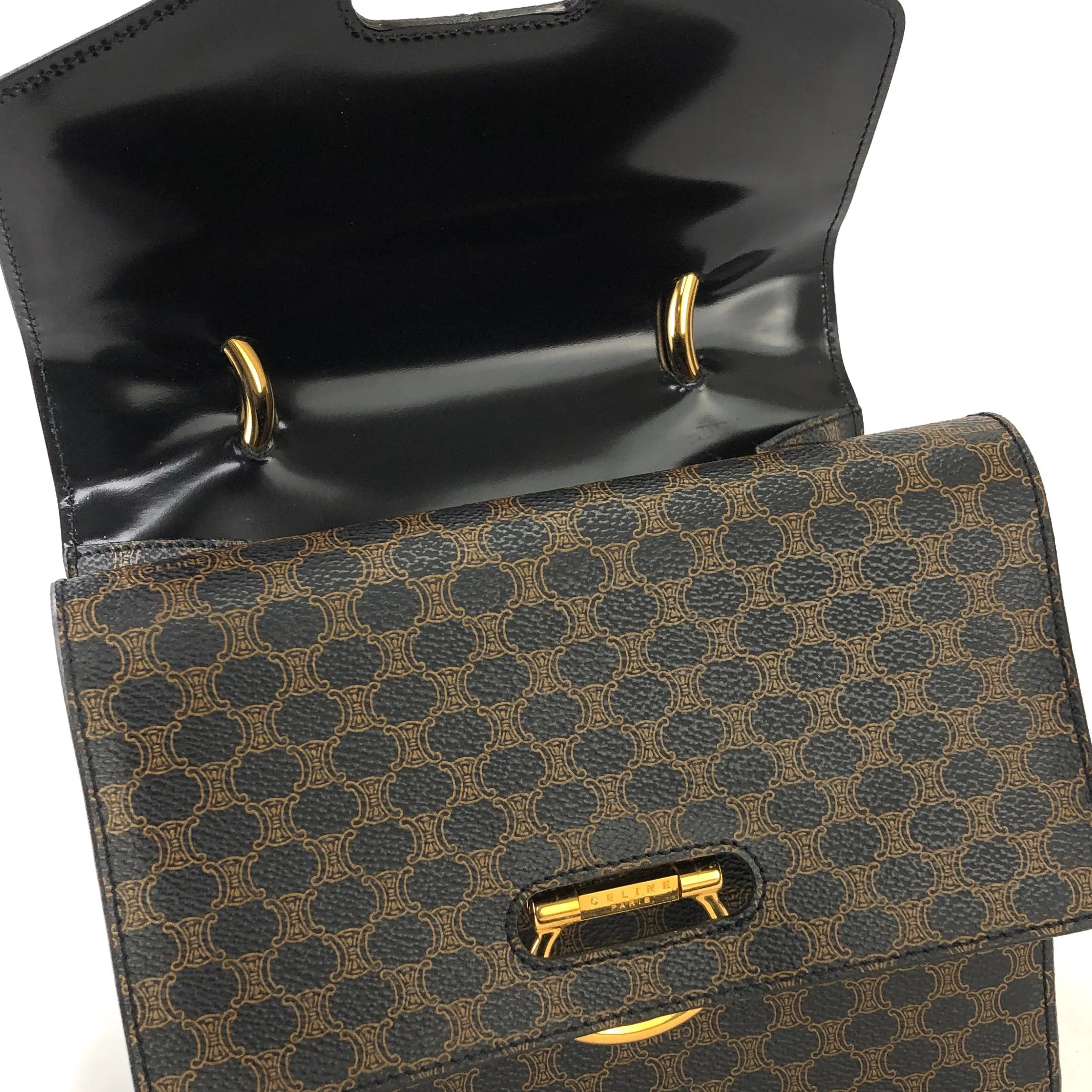 CELINE Macadam Gancini Double flap Tophandle Handbag Black Vintage Old CELINE wk3uhd