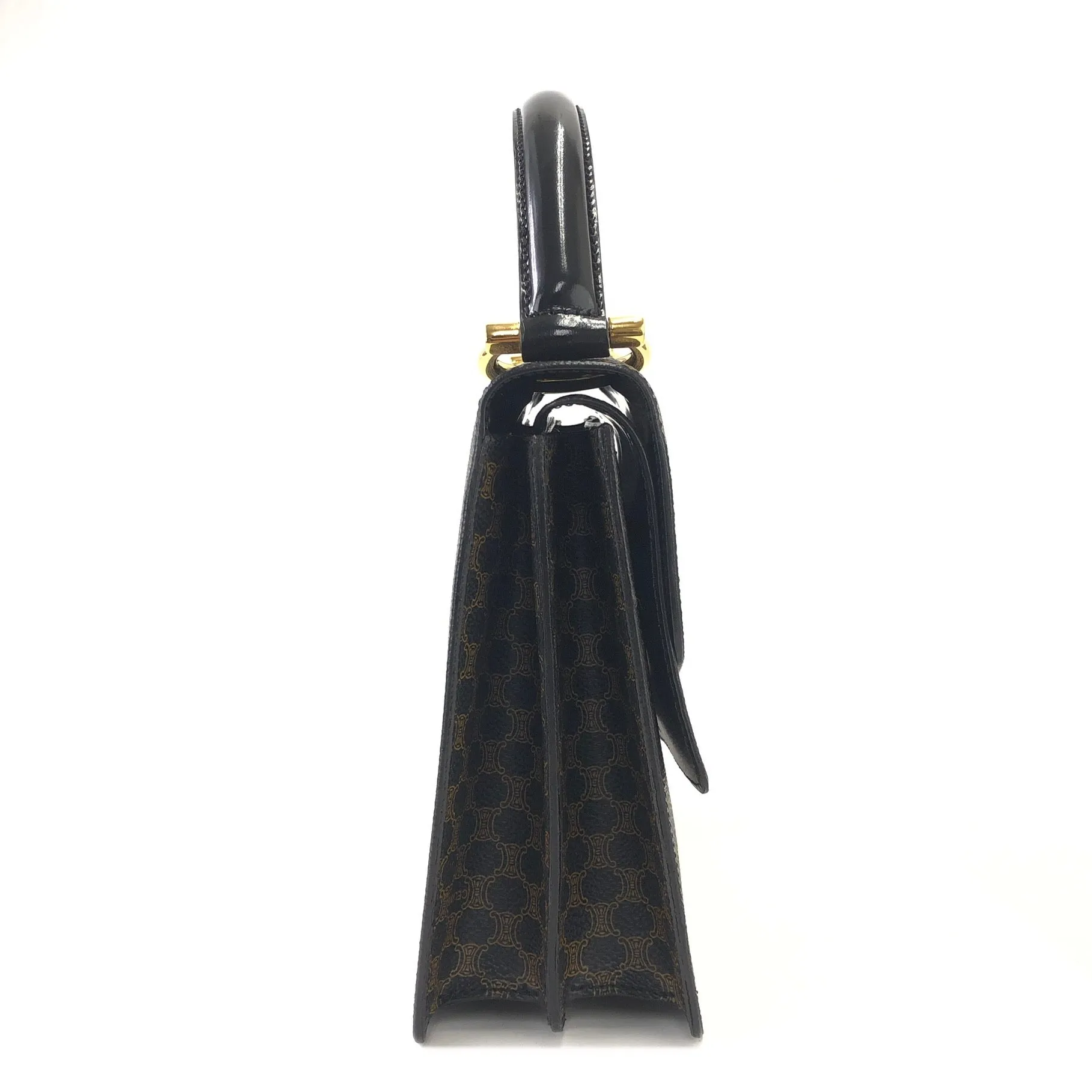 CELINE Macadam Gancini Double flap Tophandle Handbag Black Vintage Old CELINE wk3uhd