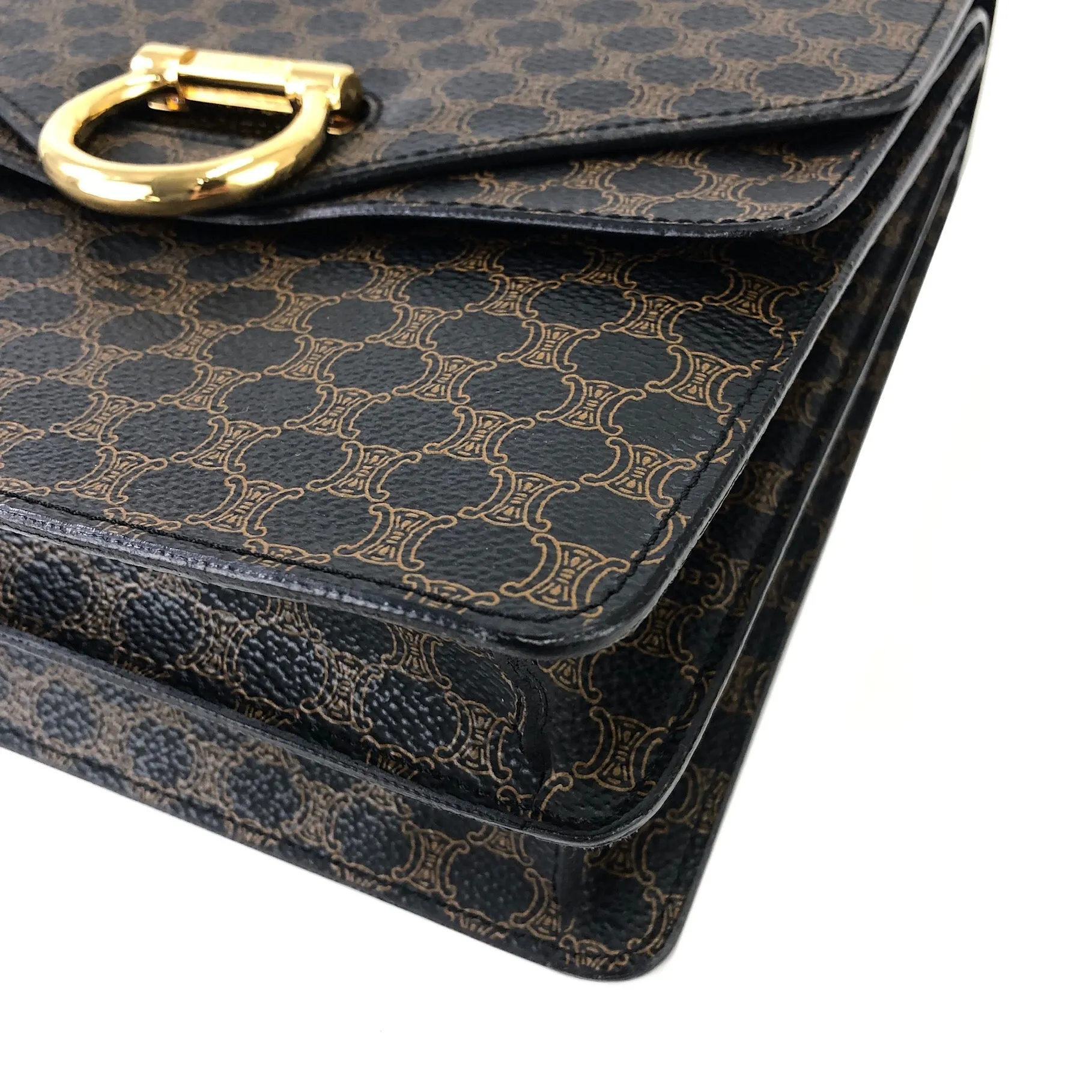 CELINE Macadam Gancini Double flap Tophandle Handbag Black Vintage Old CELINE wk3uhd