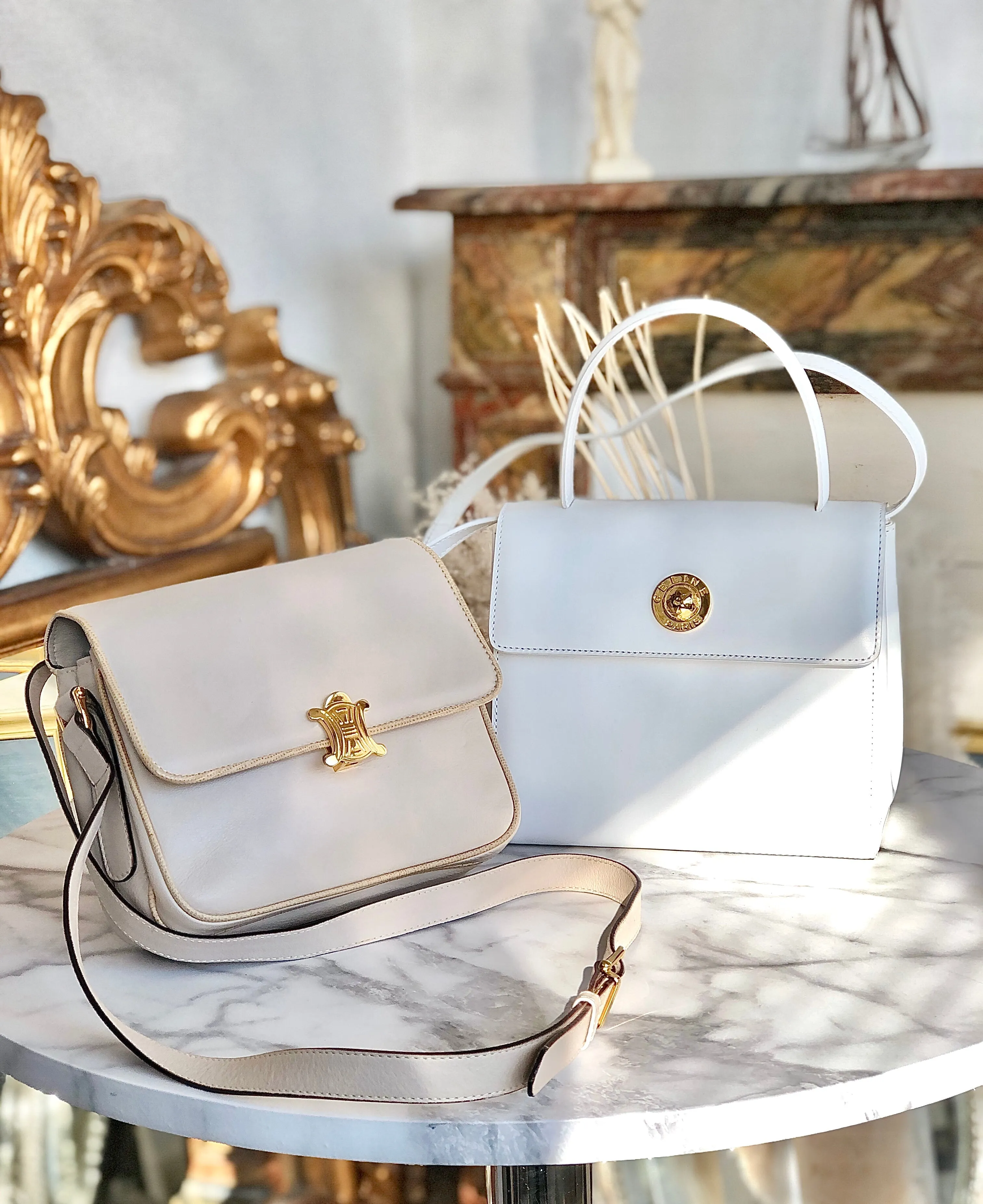 CELINE Starball Handbag Shoulderbag White Old Celine Vintage h3thd8
